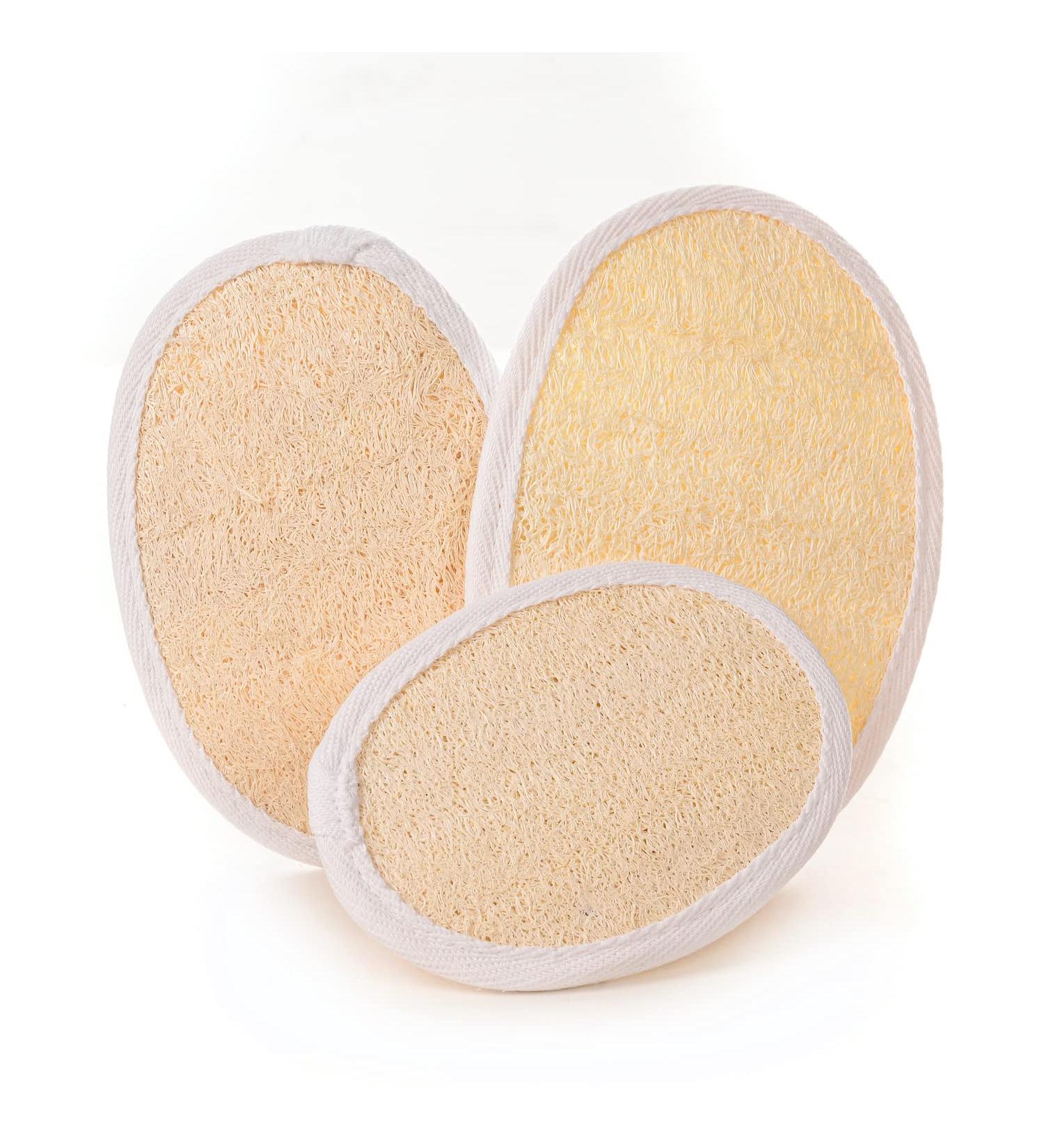 3 Pack Natural Loofah Exfoliating Body Sponges with Hand Strap - Eco-Friendly & Biodegradable Shower Luffa Sponge - Buy Online on GoSupps.com