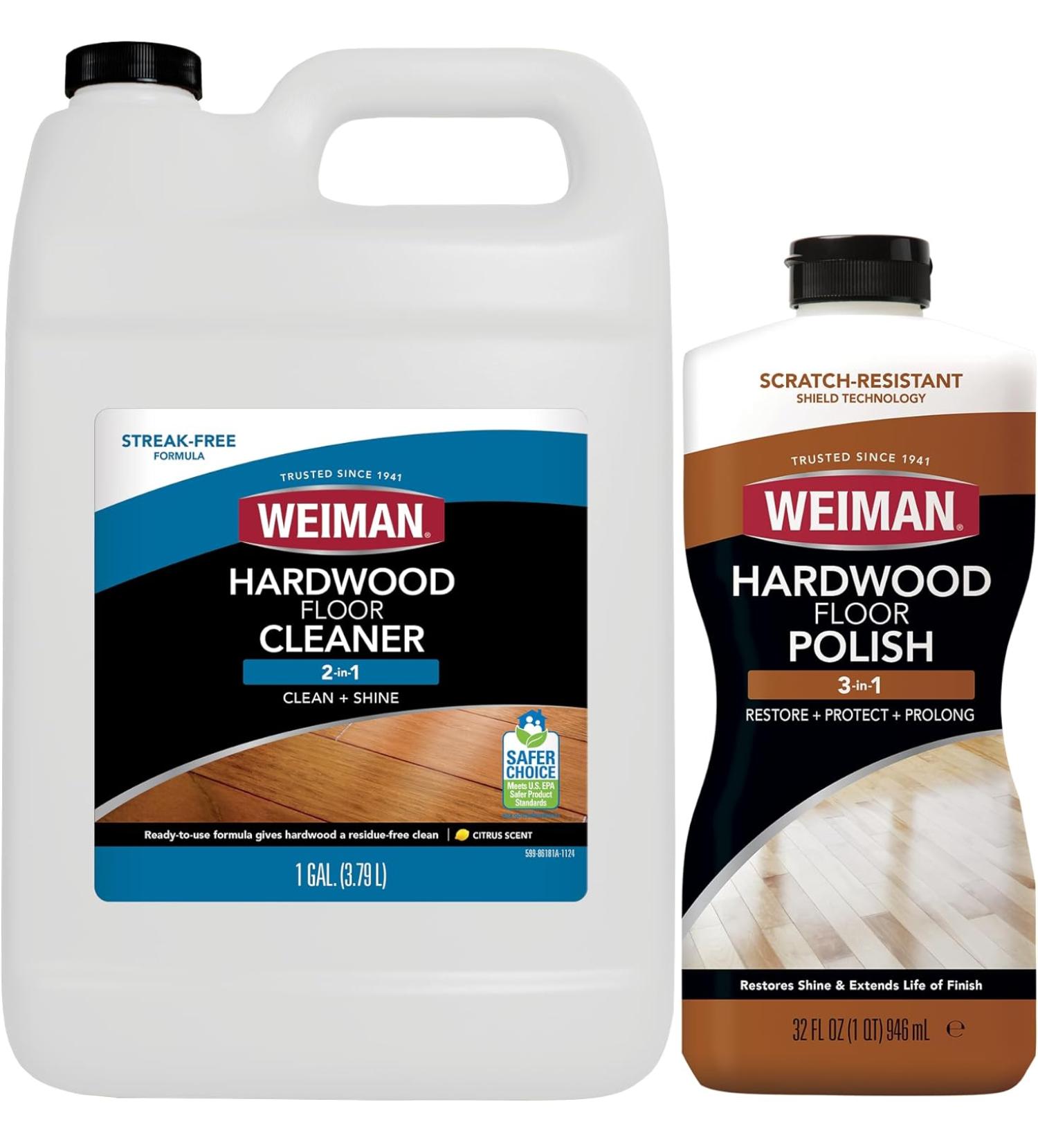 Weiman Hardwood Floor Cleaner and Polish Combo Pack - 128oz Cleaner + 32oz Polish | High-Traffic, Natural Shine, Removes Scratches | Protects Floors with Protective Layer - Buy Online on GoSupps.com