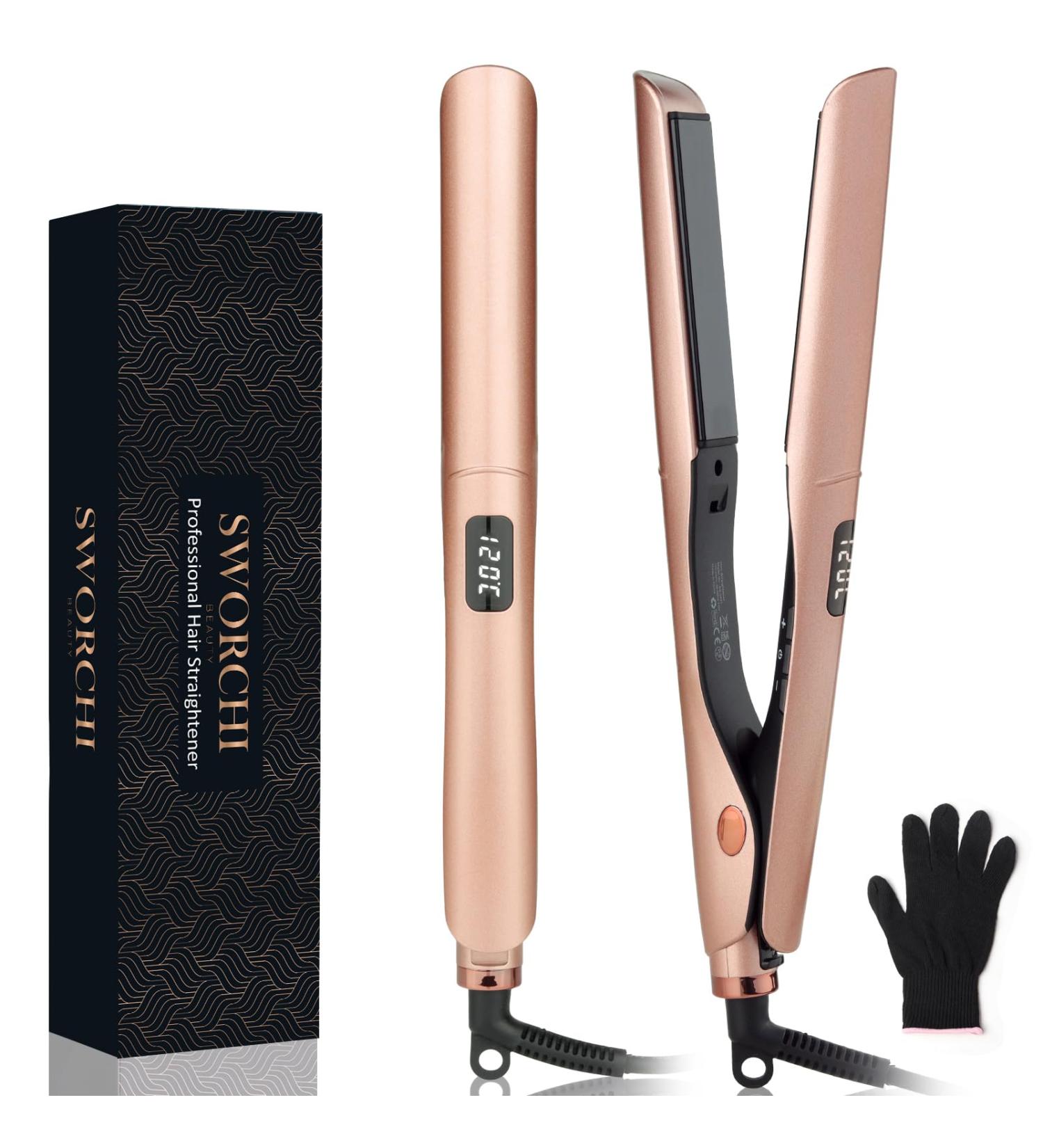 Lure & Smooth 2-in-1 Hair Smoothing & Curling Iron - Ceramic Waves for All Hair Types - LCD Display - Perfect Halloween Gift (Pink) - Buy Online on GoSupps.com