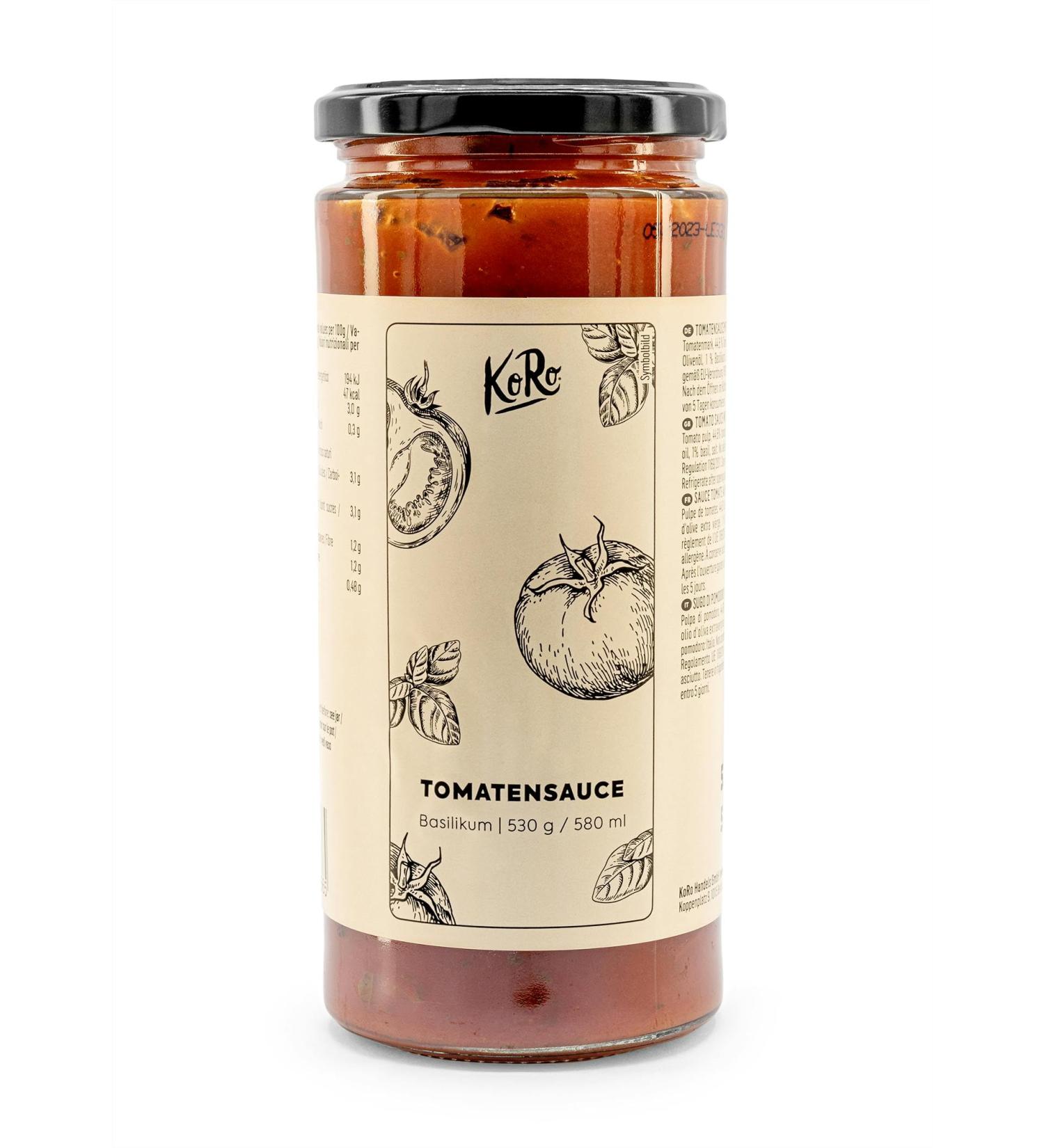 KoRo - Tomato sauce with basil 530g - Original from Italy - Perfect for pasta and pizza - No additives - Vegan - Buy Online on GoSupps.com