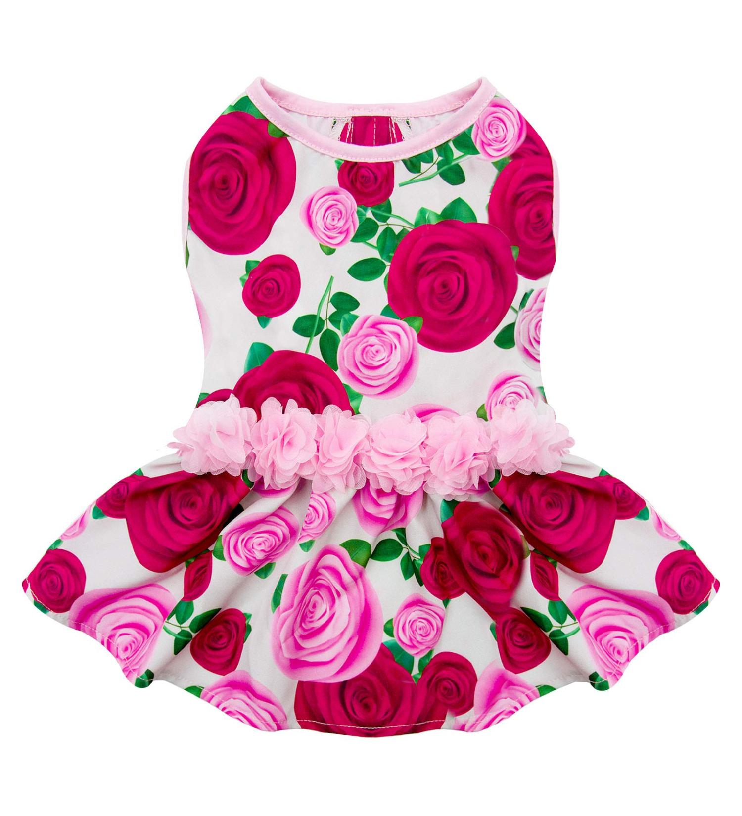 KYEESE Elegant Princess Dog Dress with Rose and Flowers Decor for Small Dogs - Medium Size | Spring Summer Dog Apparel - Buy Online on GoSupps.com