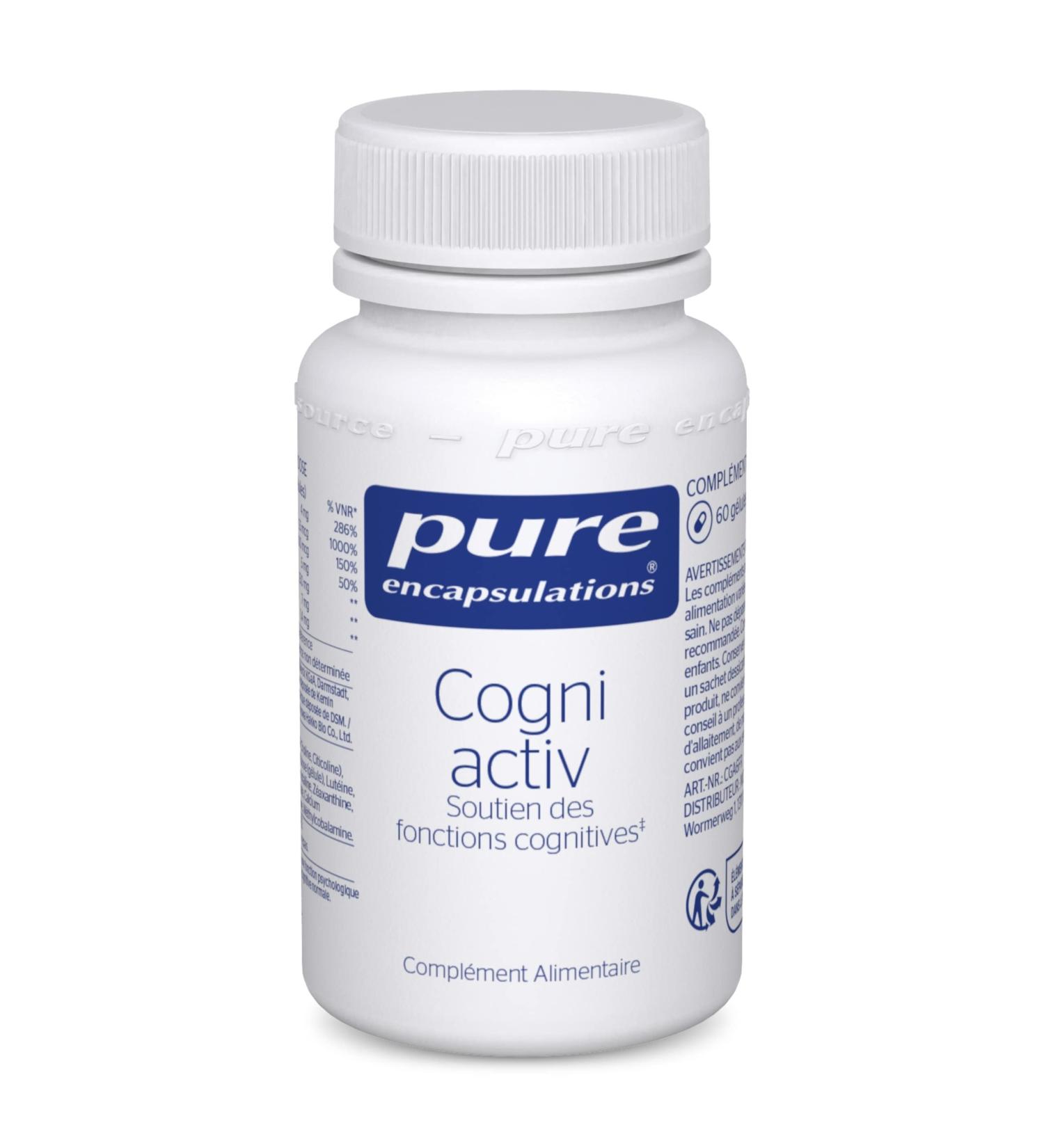 Pure Encapsulations Cogni Activ Cognitive Functions Support with Vitamins B6 B9 B12 Folate Zinc Lutein and Zeaxanthin - 60 Capsules - Buy Online on GoSupps.com