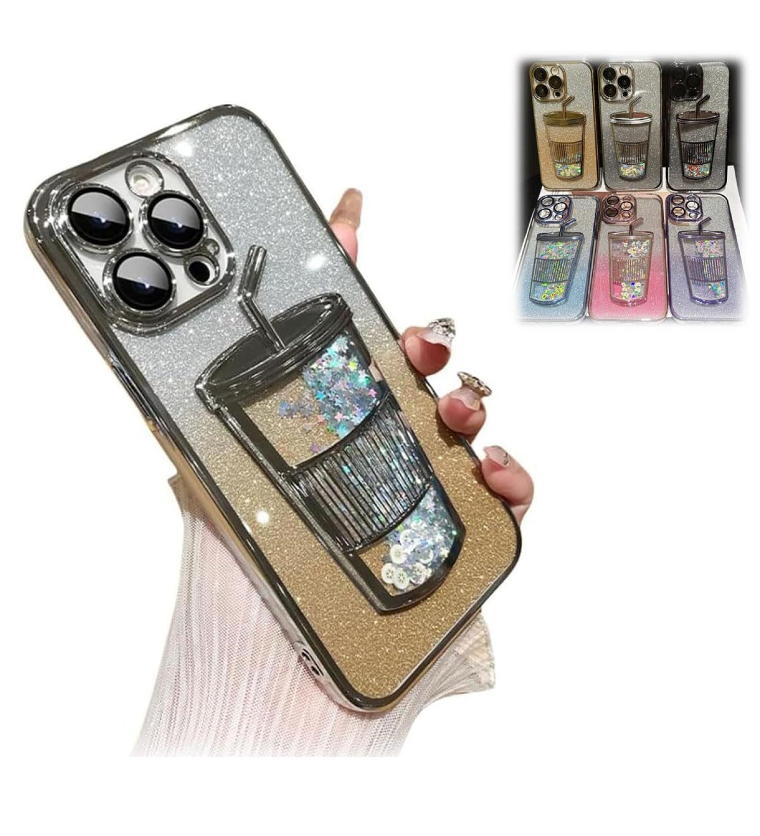AQWAL Gradient Glitter Quicksand Milk Tea For Iphone Case Three-Dimensional Milk Tea Cup Shape 3d Three-Dimensional Phone Case For Iphone 12 13 14 15promax (For iPhone13pro Gold-A) For iPhone13pro Gold-A - Buy Online on GoSupps.com