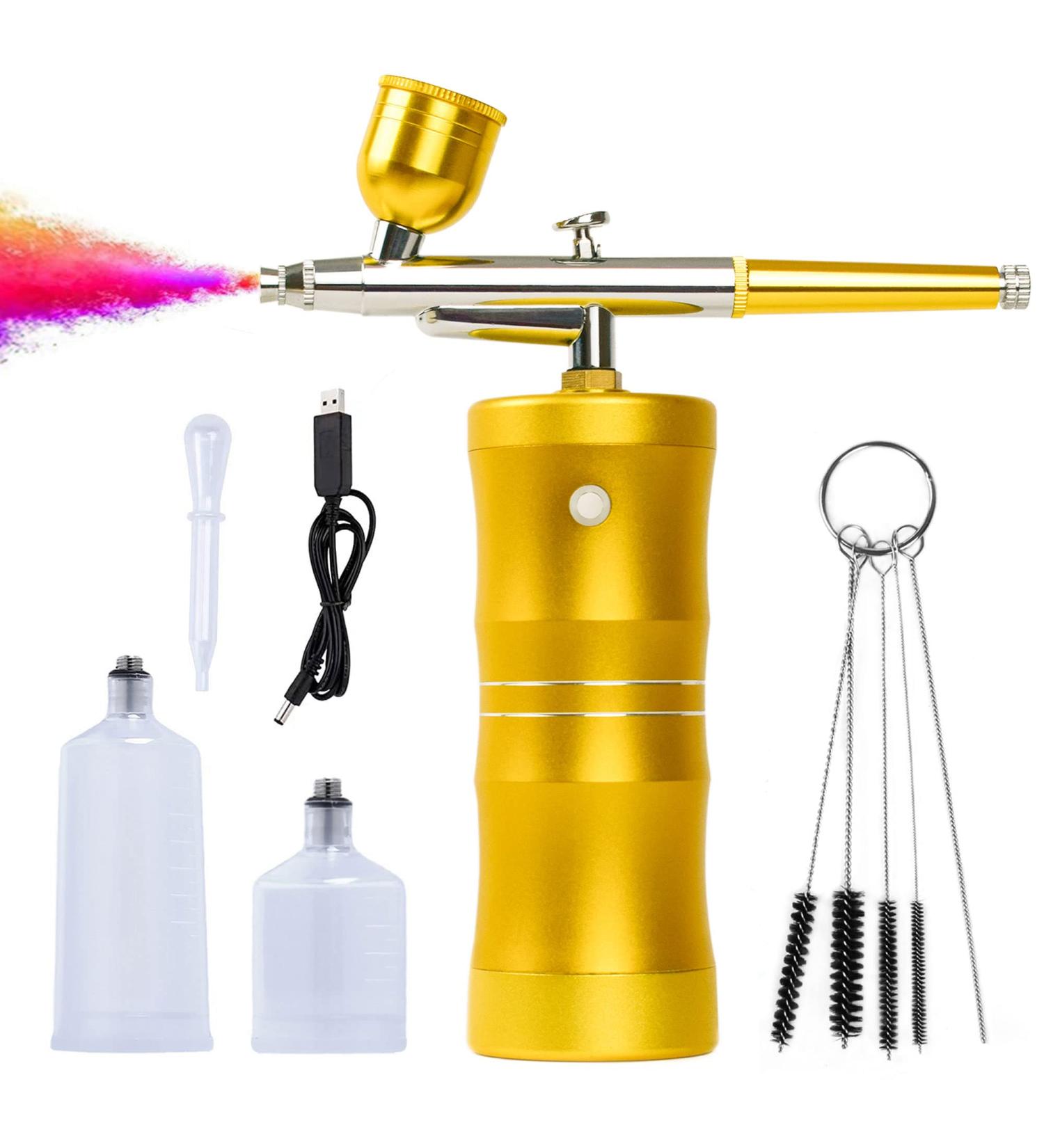 Portable Mini Airbrush Kit with Compressor 27PSI Gravity Feed for Cake Decorating, Makeup, Nail Art, Painting & Tattoo Gold - Buy Online on GoSupps.com