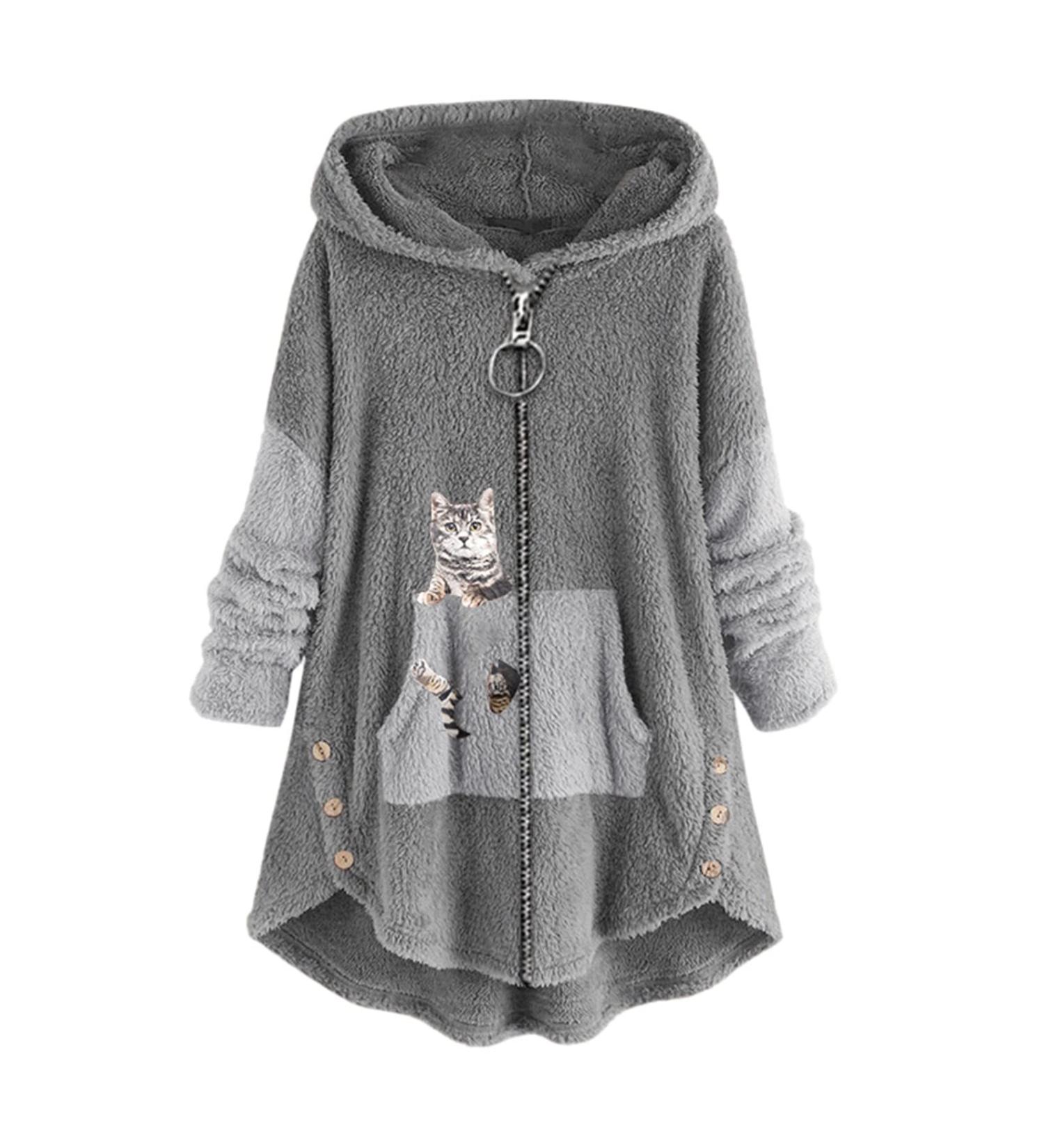 Hanxiulin Oversized Plush Hoodie Jacket - Ladies Winter Parka & Long Warm Quilted Coat - Buy Online on GoSupps.com