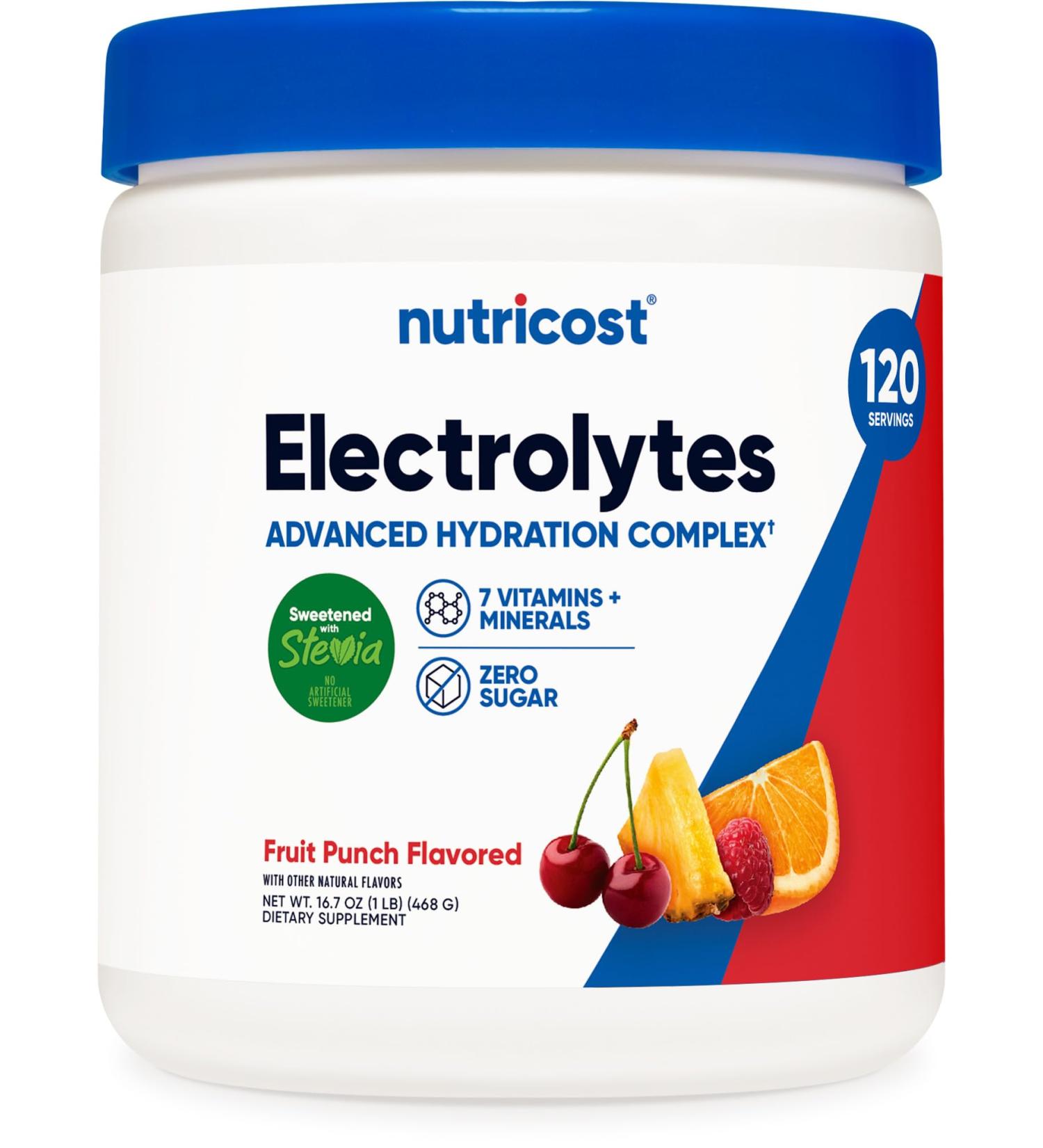 Nutricost Electrolyte Complex Powder (120 Servings Fruit Punch) - Hydration Supplement Drink Mix with Vitamins and Minerals Fruit Punch 1.04 Pound (Pack of 1) - Buy Online on GoSupps.com