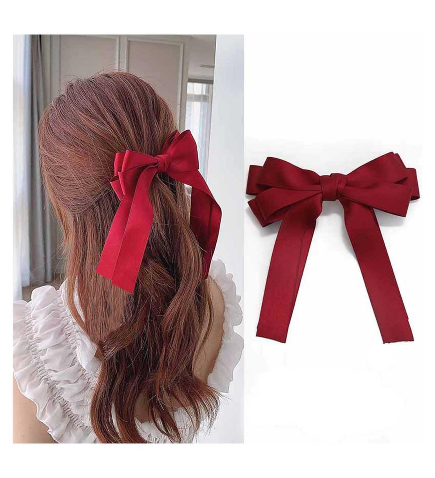 Silky Boho Satin Hair Bows Red Bow Hair Clips Satin Hair Clips Clip Plain Bow Hairpin Headwear French Hair Clip Ponytail Accessories Jewellery (Red) - Buy Online on GoSupps.com