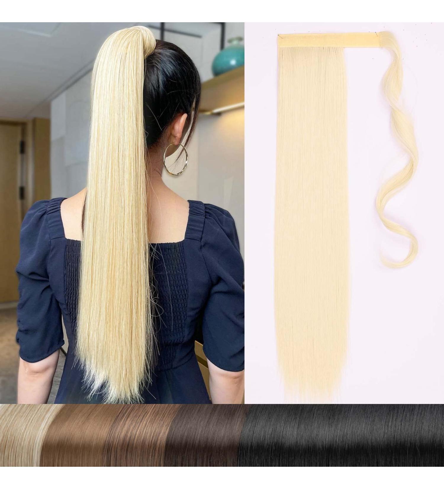 22-Inch Platinum Blonde Long Straight Ponytail Extension - Magic Paste Wrap Around 110g Synthetic Hair - Buy Online on GoSupps.com