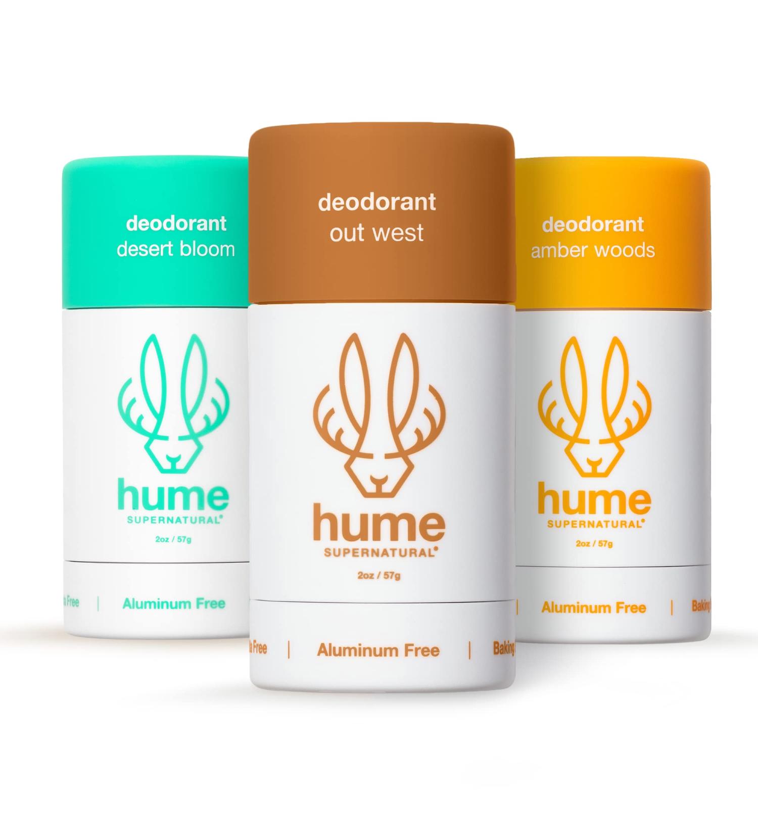 Hume Supernatural Roll-On Deodorant | Aluminum-Free Probiotic & Plant-Based - Long-Lasting for Men & Women - Desert Bloom Out West & Amber Woods - Buy Online on GoSupps.com
