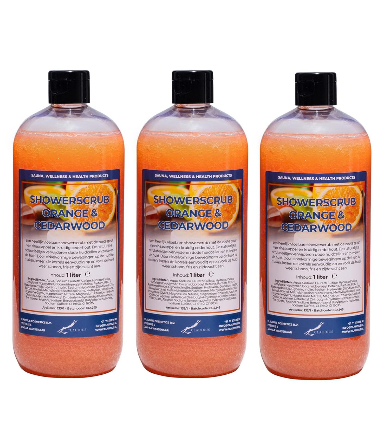 Claudius Orange & Cedarwood Showerscrub 3 x 1 Litre - Clear