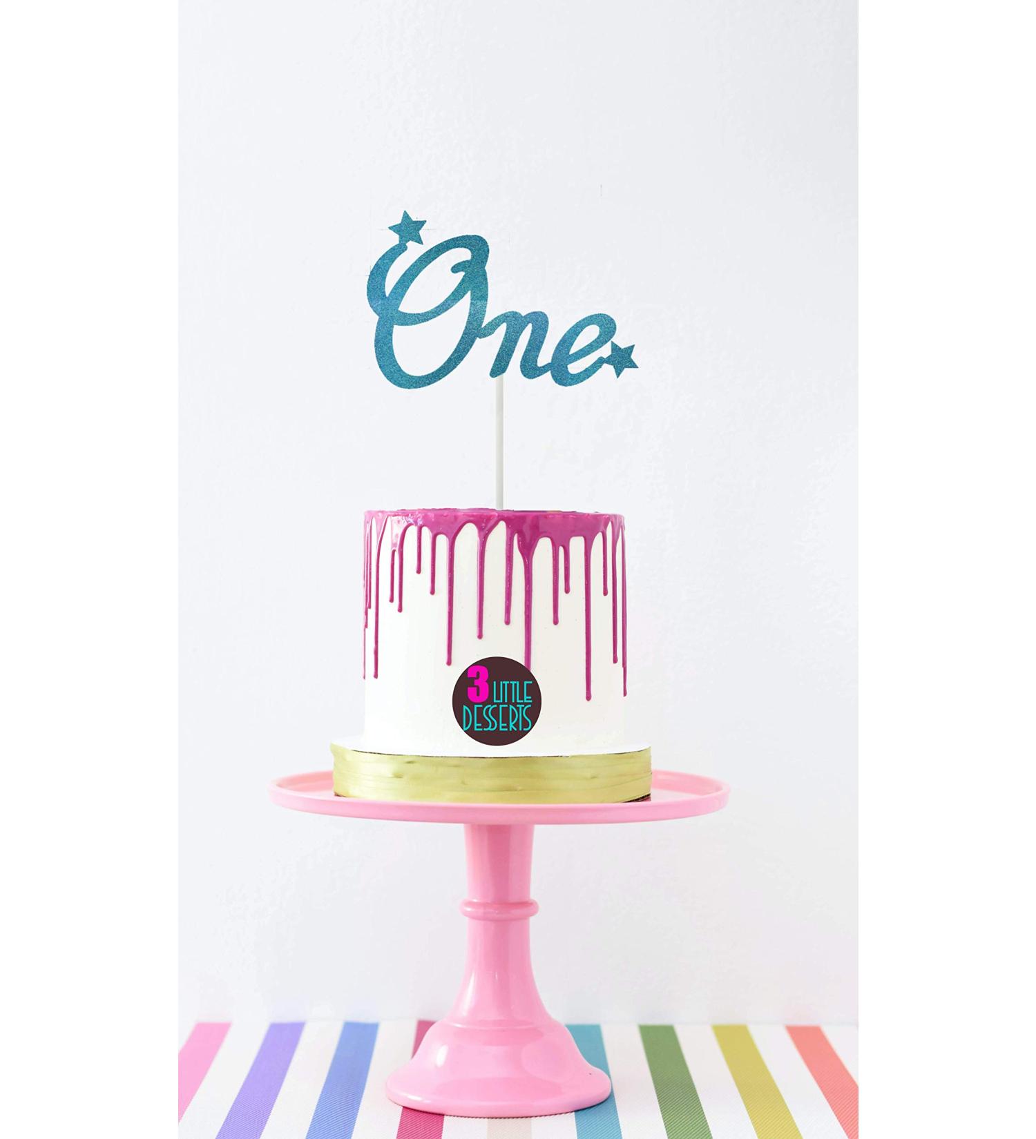 Number "ONE" Birthday Cake Toppers 300gsm Premium Glitter Card | 1 Cake Topper 1st First Anniversary Bling Sparkle Decoration Party Approx 6.1 x 3.6 Inches (Blue)