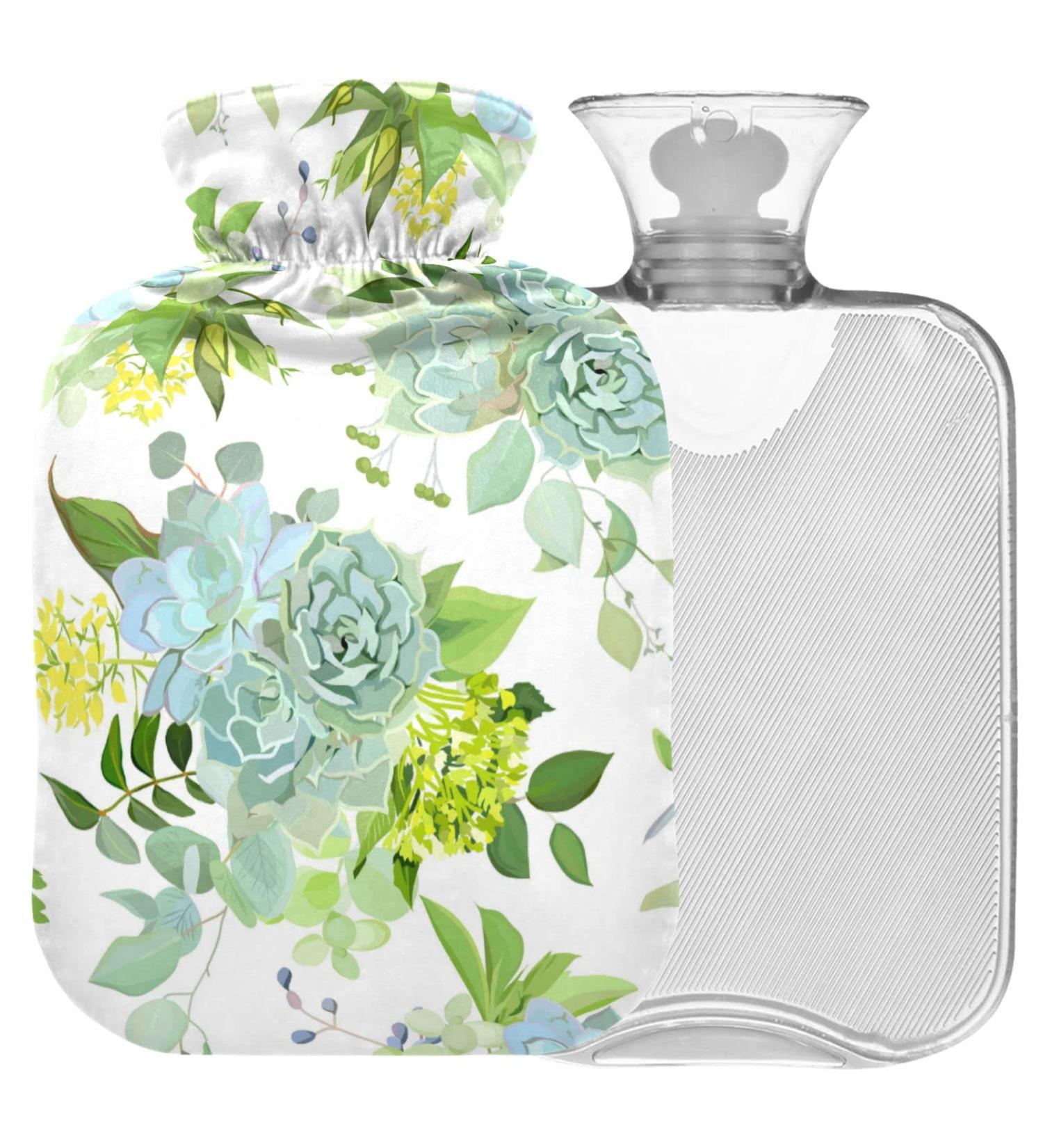 Shop Naanle 2L Hot Water Bottle with Lid - Transparent Spring Succulent Design for Menstrual Cramps & Pain Relief | Heat & Cold Therapy - Buy Online on GoSupps.com