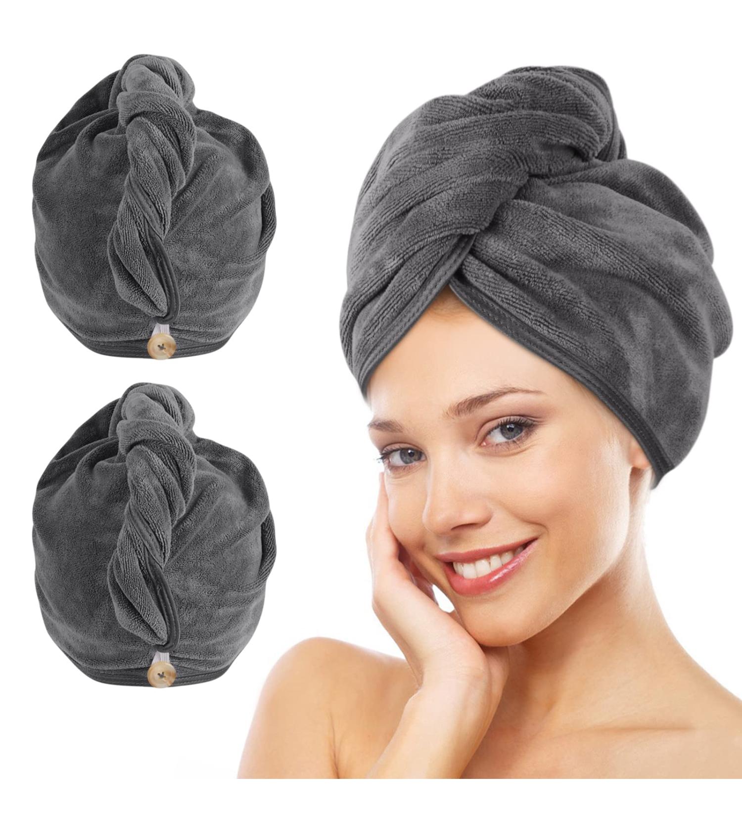 Buy Kinhwa XL Microfiber Turban Towel - Quick-Drying Super Absorbent Hair Towel for Long Hair (2-Pack Gray 70x30 cm) - Buy Online on GoSupps.com
