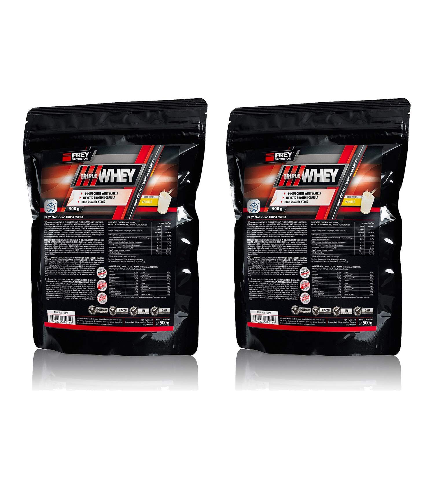 Frey Nutrition Triple Whey 2 x 500g - Vanilla Protein Powder 2 Pack for Muscle Gain & Recovery - International Shipping Available - Buy Online on GoSupps.com