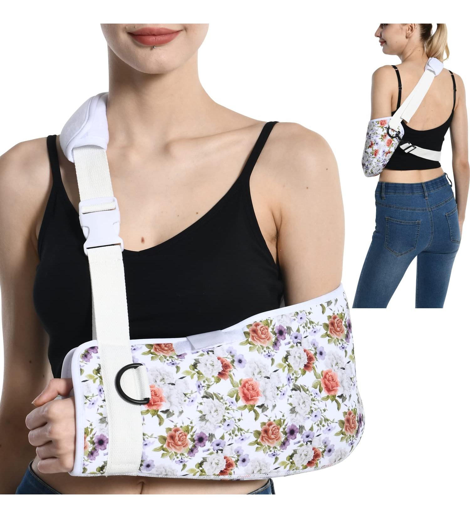 Fotgok Soft Foam Arm Sling with Waist Belt - Shoulder Immobilizer for Women | Strong Support Brace for Shoulder Injury - Breathable Peony Design - Buy Online on GoSupps.com