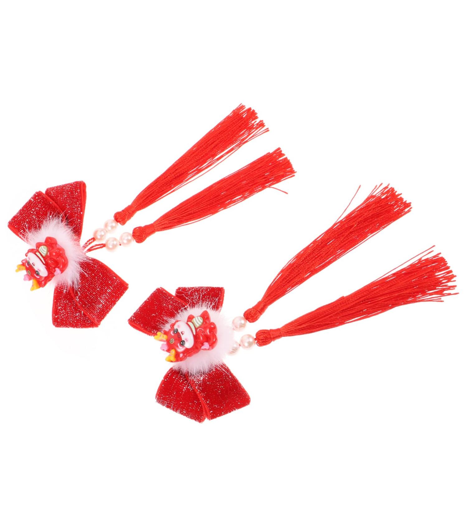 minkissy Hair Clips 1 Pair Year of The Dragon Hairpin Hair Barrettes Hair Clip Hair Pin Hair Accessories for Women Clips Tassel Clips for Hair Fabric Women's Headgear Red Cheongsam - Buy Online on GoSupps.com