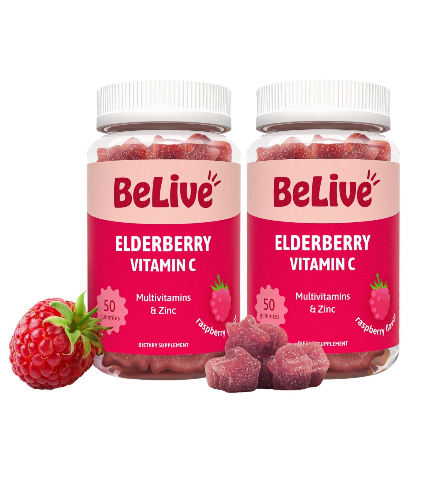 BeLive Elderberry Gummies with Zinc and Vitamin C - Immune Support Supplement with Vitamin D A E B12 - Gummies for Healthy Bones & Teeth Vegan Keto & Non-GMO - Raspberry Flavor | 2-Pack 2 Pack - Buy Online on GoSupps.com