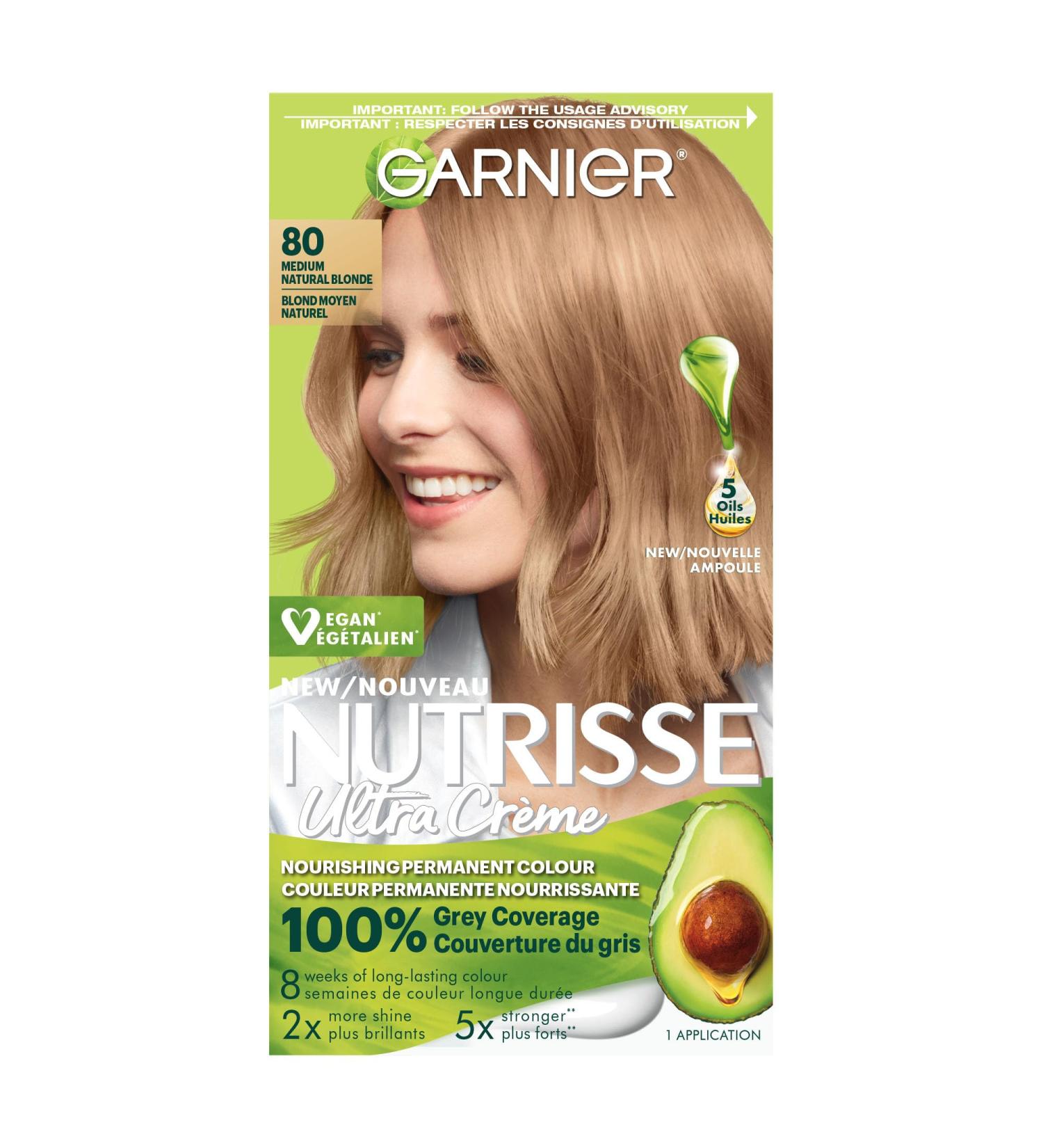 Garnier Nutrisse Ultra Cr me Permanent Hair Dye 100% Grey Coverage Vegan Formula Nourished Hair Long-Lasting Rich Colour 80 Medium Natural Blonde 1 Application Packaging May Vary BLONDE SHADES 80 Medium Natural Blonde - Buy Online on GoSupps.com