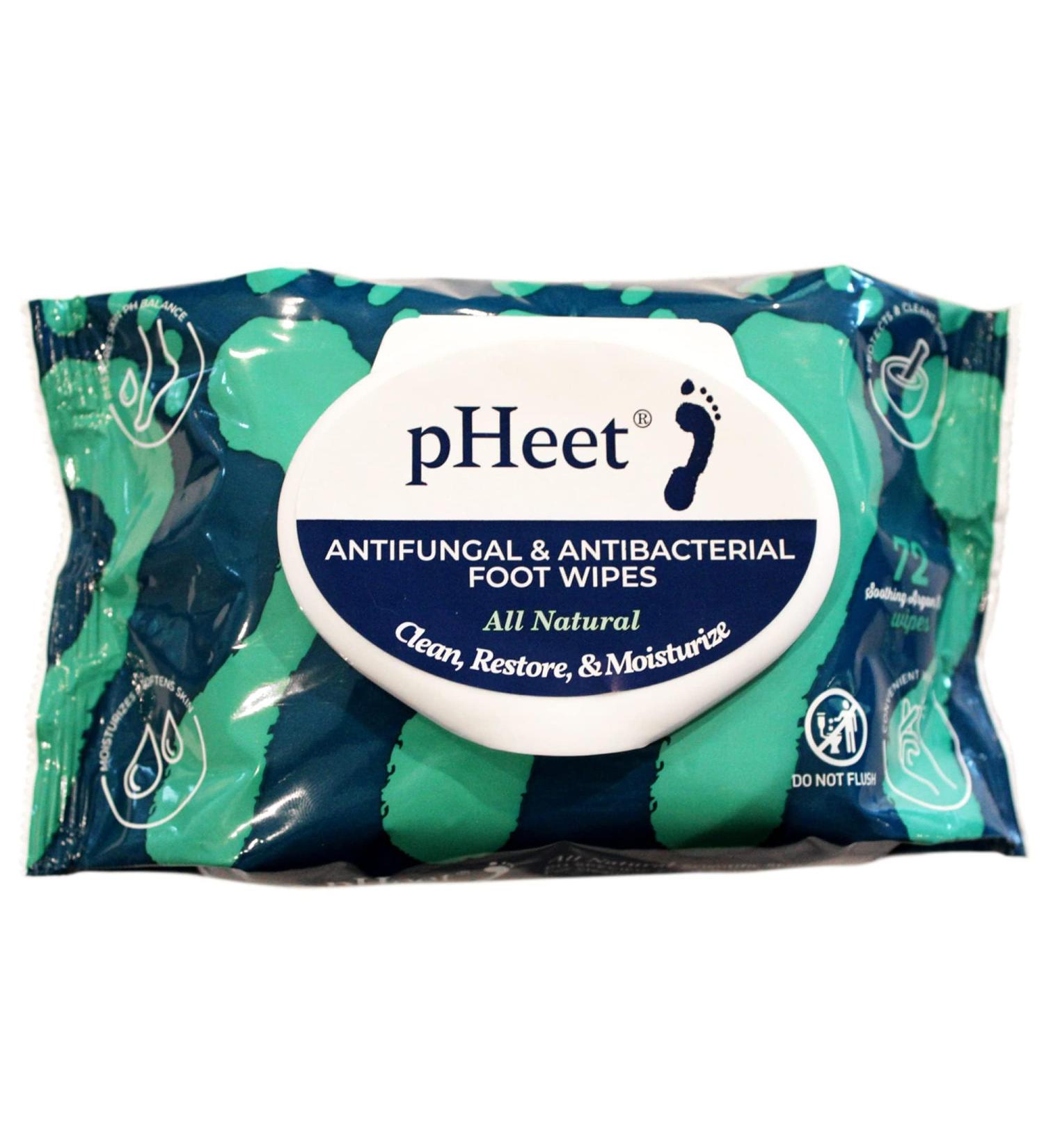 pHeet Foot Wipes | All-Natural Antifungal & Antibacterial Formula for Athletes Foot & Toenail Fungus | 72ct - Cleans Moisturizes & Improves Dry Skin - Buy Online on GoSupps.com