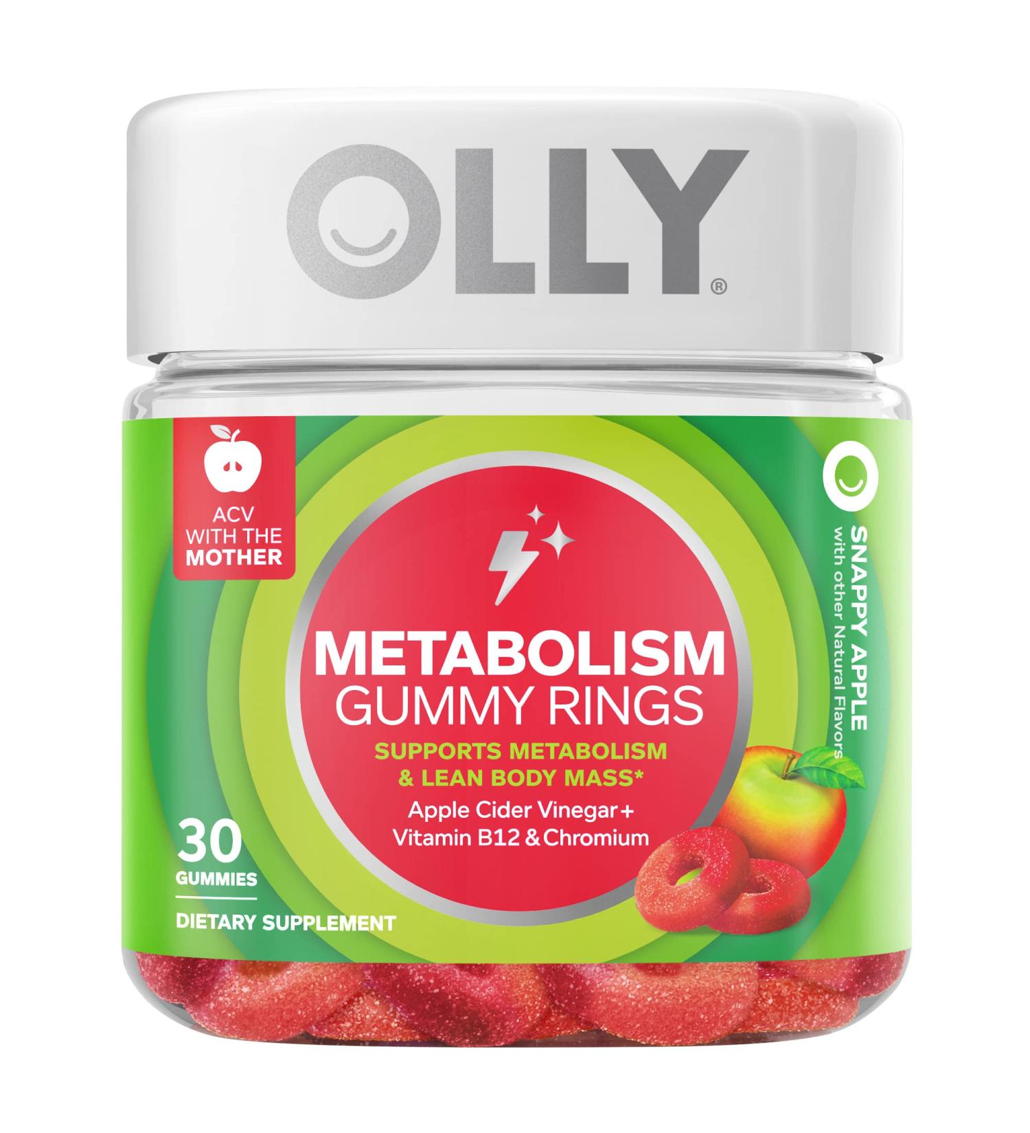OLLY Apple Cider Vinegar Metabolism Gummy Rings with Vitamin B12 & Chromium - 30 Count - Buy Online on GoSupps.com