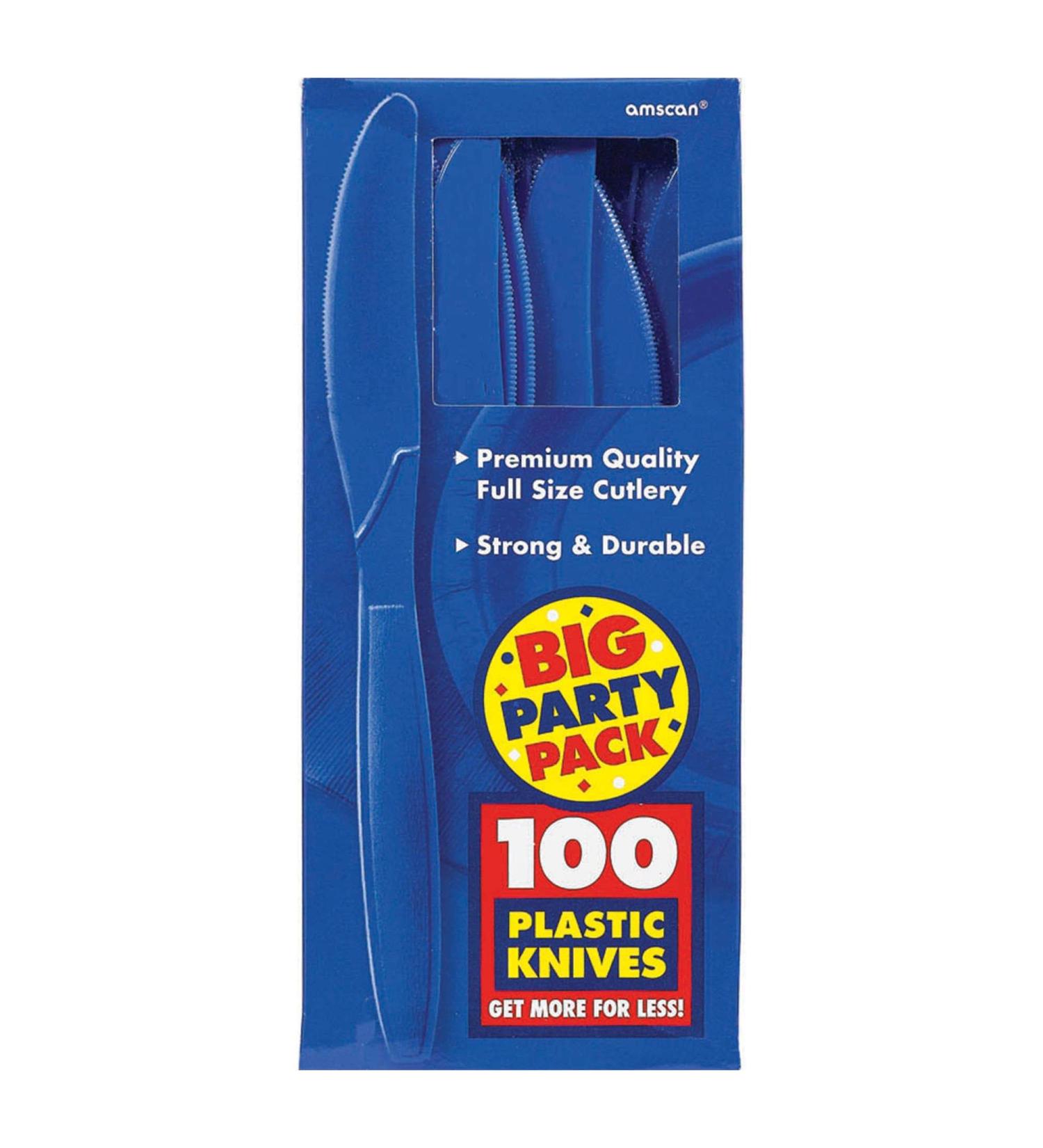 Amscan Blue Plastic Knives - Pack of 100 | Bright Royal Blue | Big Party Pack - Buy Online on GoSupps.com