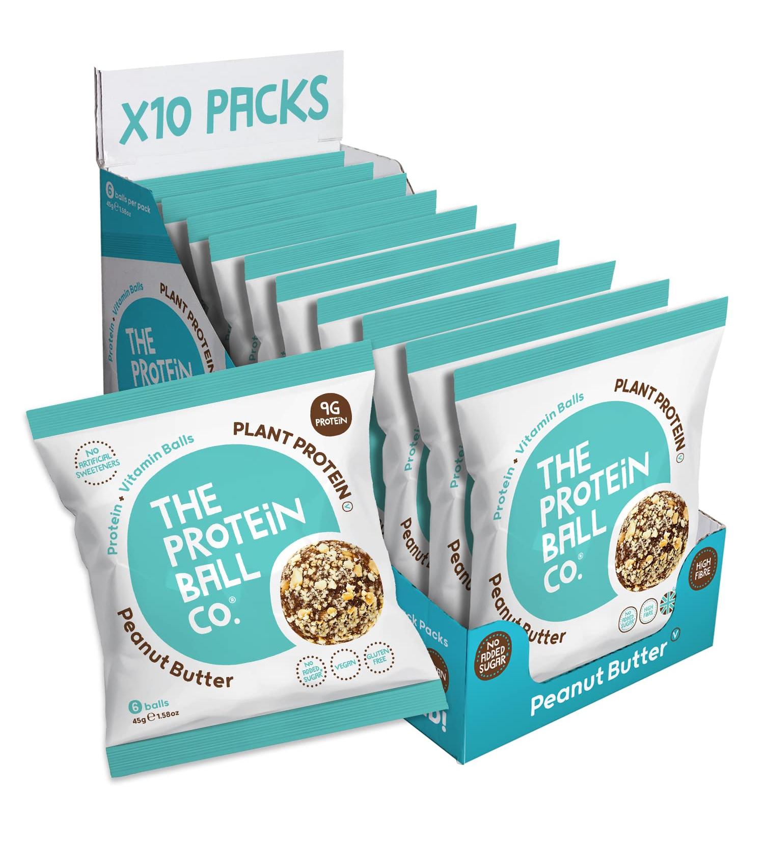 Protein Balls Peanut Butter Flavour by The Protein Ball Co - 100% Natural Plant Based Vitamin Enriched Snacks - 10 x 45g Bags - Gluten Free & High Fibre - Buy Online on GoSupps.com