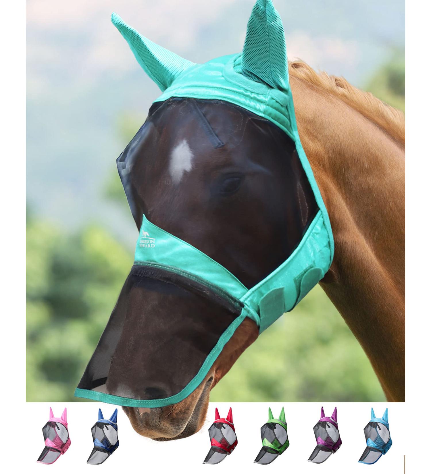 Harrison Howard Caremaster Pro Luminous Horse Fly Mask - Large Eye Space Long Nose & Ears UV Protection for Summer - Mint Green - Buy Online on GoSupps.com