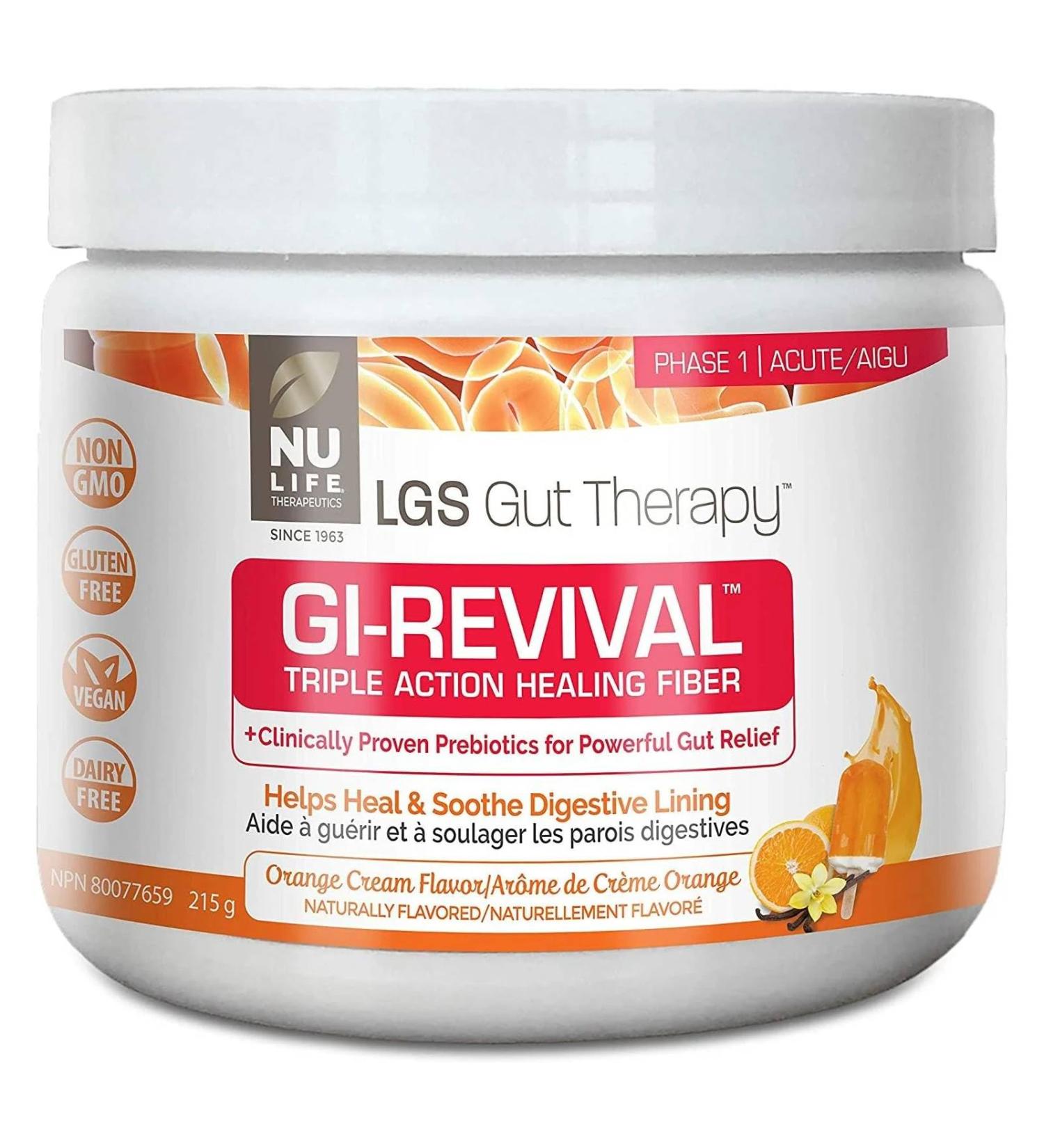 NuLife Therapeutics by NuLife Vitamins Nulife Therapeutics LGS Gut Therapy Gi-Revival Triple Action Healing Fiber (Formerly Healing Fibre) 215 Gram Orange Creme Flavor - Buy Online on GoSupps.com