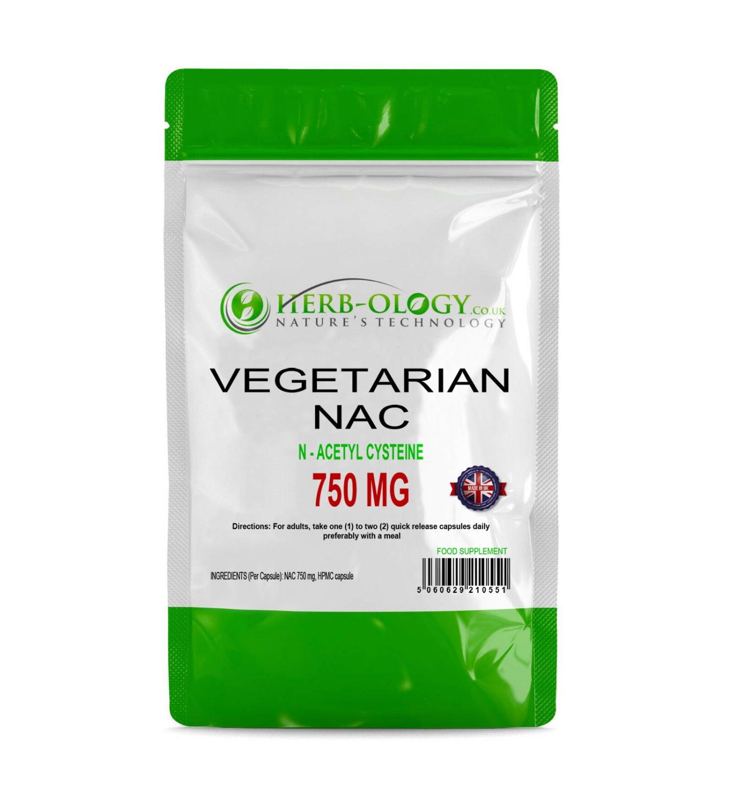 Herb-Ology N-Acetyl Cysteine (NAC) Supplement - 60 Vegetarian Capsules | 750mg per Capsule | Made in UK - Free from Fillers | NAC Supplements for Health - 60 count (1 Pack) - Buy Online on GoSupps.com