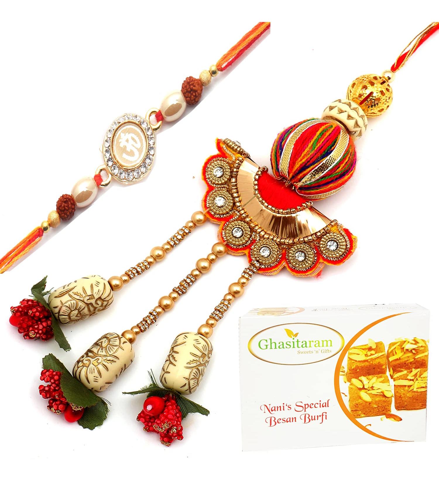 Ghasitaram Gifts Rakhis Online - Rakhi for Brother- We are one rm088 Bhaiya Bhabhi Rakhi with 200 GMS of Besan Barfi Rakhi Set with 200 gms of Besan Barfi - Buy Online on GoSupps.com