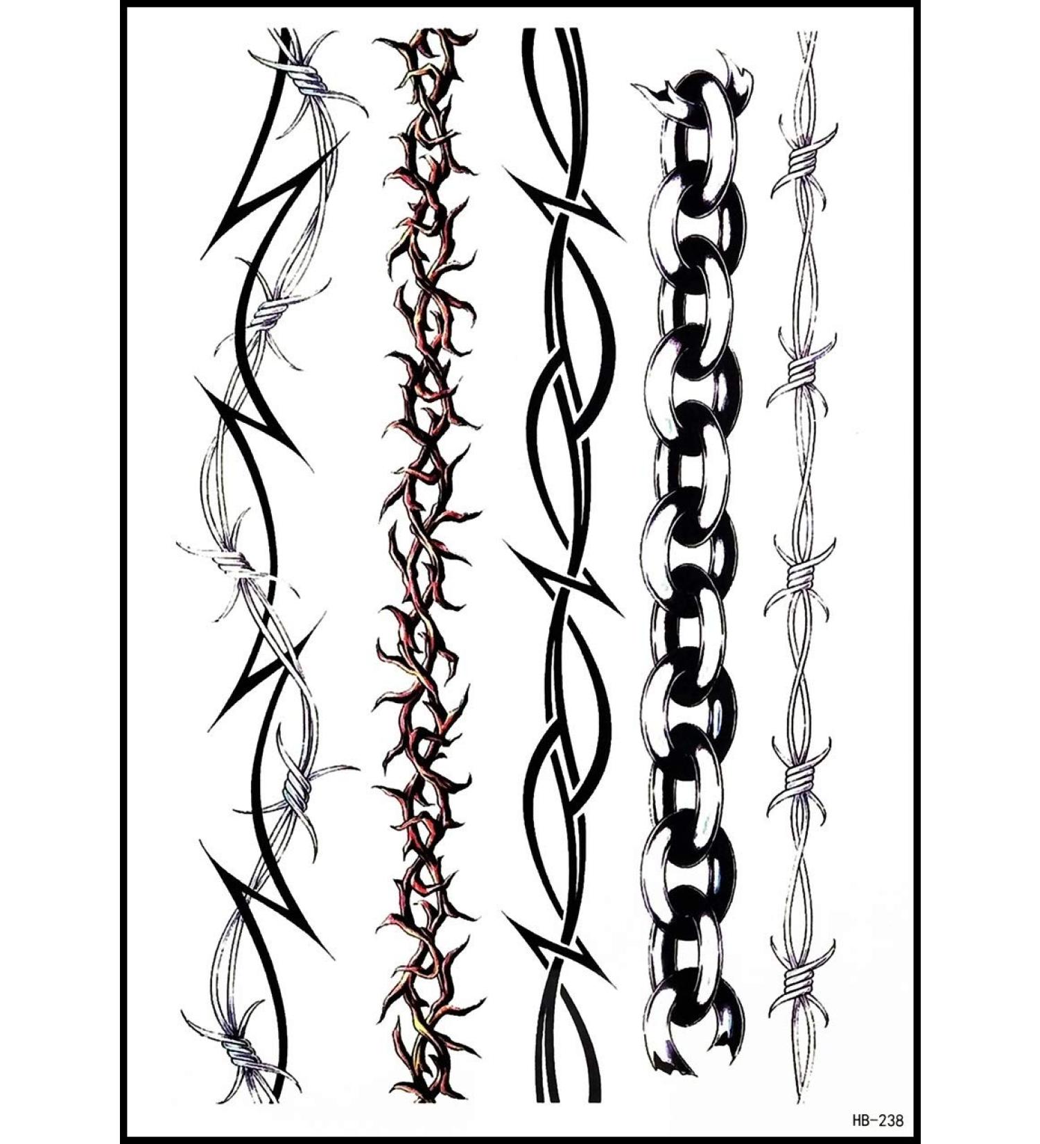 GS912 Tattoo - 8.2''X5.7'' Barbed Wire Chain Cartoon Temporary 3D Body Arm Tattoo - Large American Old School Sticker for Men Women - Buy Online on GoSupps.com