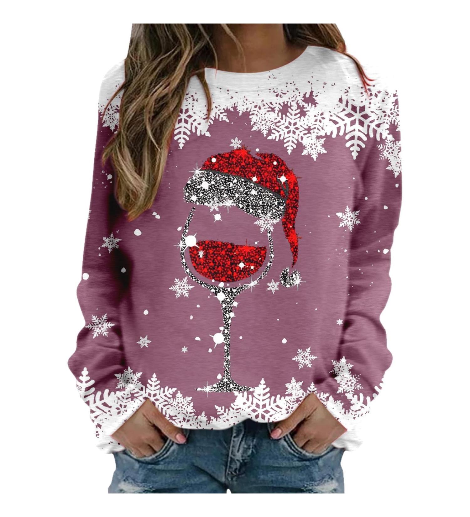 Women's Christmas Snowman & Penguin Print Sweatshirt | O-Neck Raglan Top | Winter Xmas Jumper | Comfy & Warm | Long Sleeve Loose Tunic Sweater | Hot Pink XXL - Buy Online on GoSupps.com