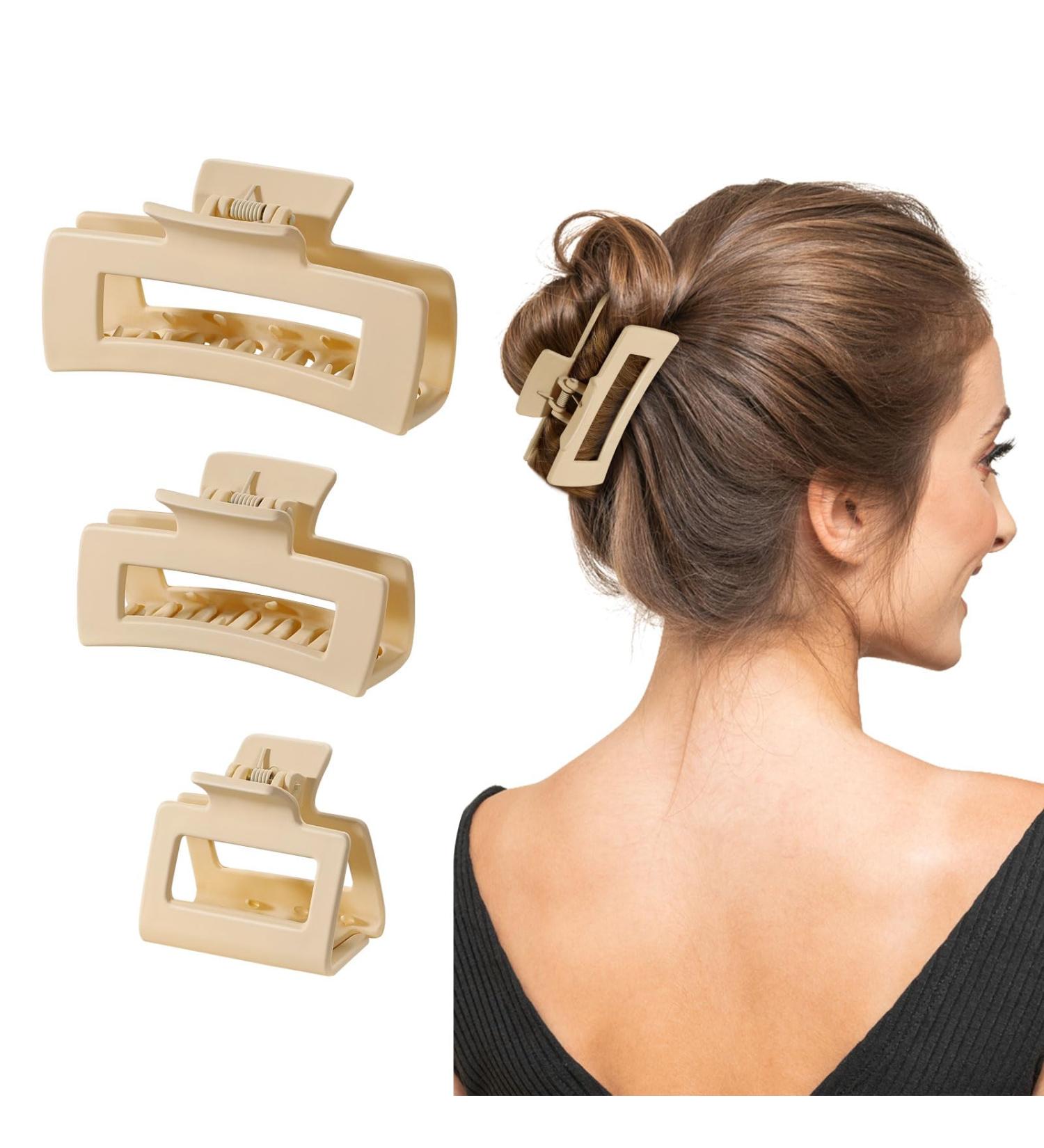 Shinowa Hair Clip Set - 3 Strong Hold Slipproof Gripper Accessories for Long Thick Hair - Beige - Buy Online on GoSupps.com