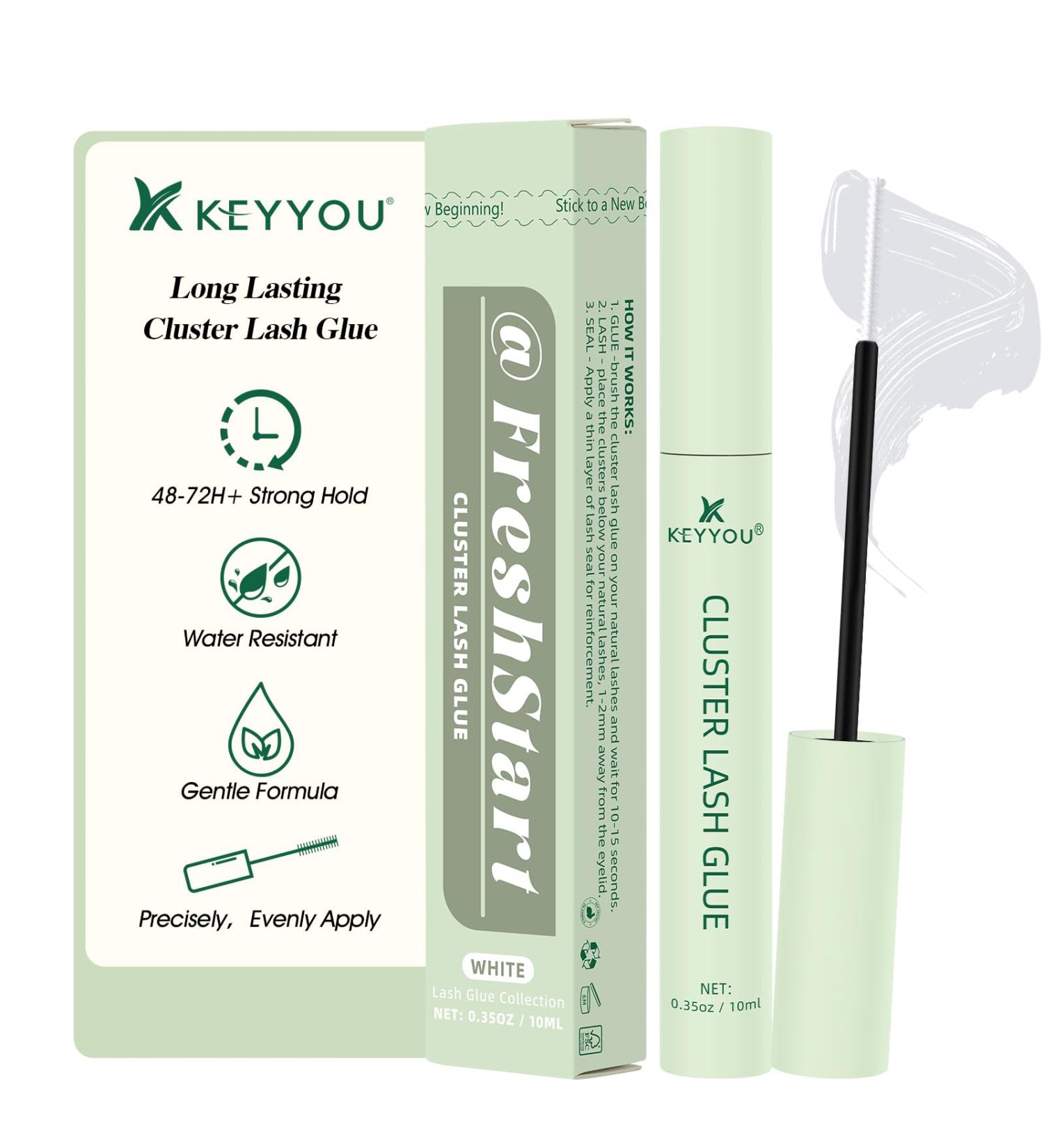 Buy KEYYOU Cluster Lash Glue 10ML - Strong Hold Waterproof Latex-Free Clear Adhesive for DIY Lash Clusters - Ideal for Sensitive Eyes - Buy Online on GoSupps.com