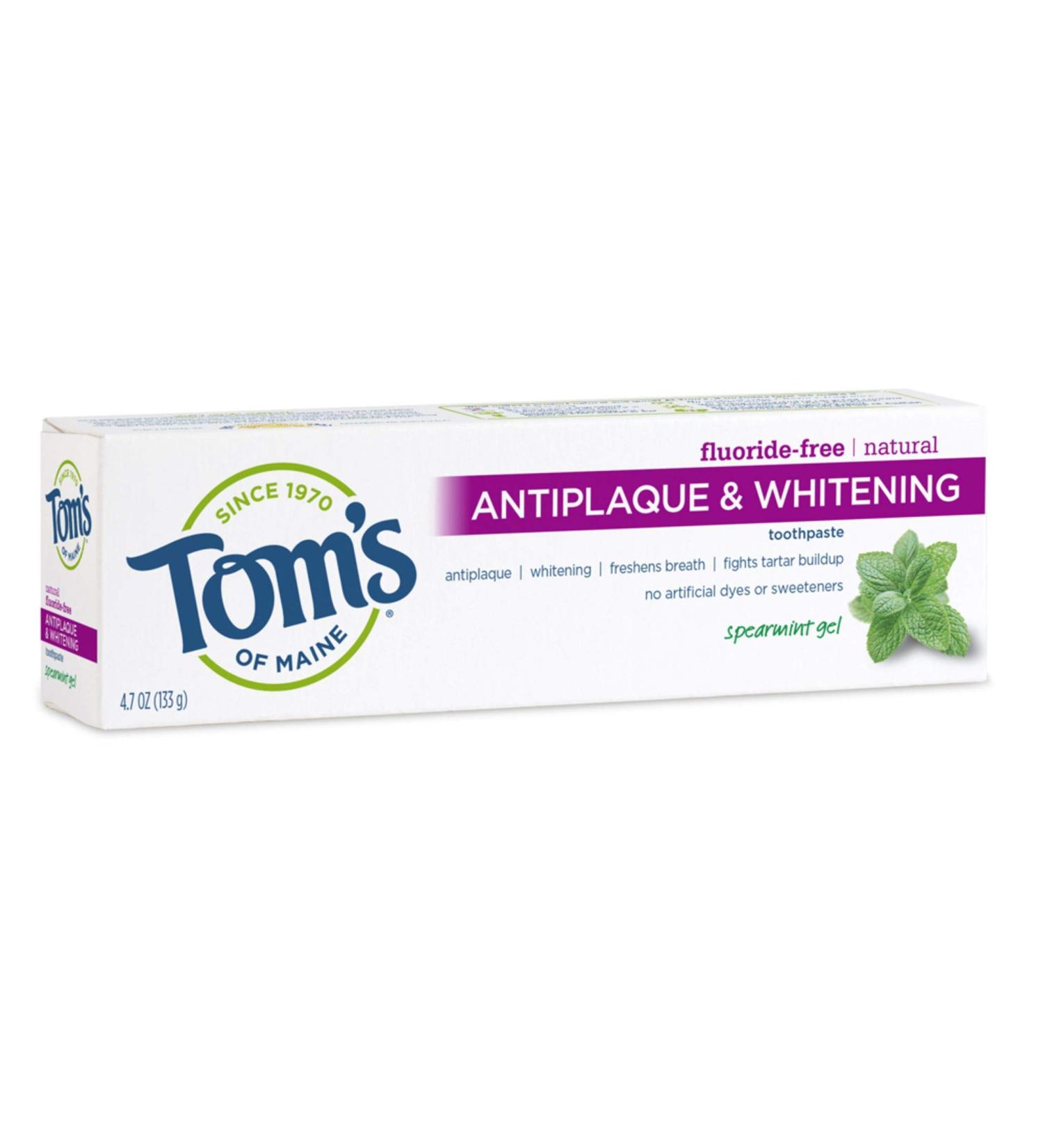 Tom's of Maine Antiplaque Whitening Toothpaste - Fluoride-Free Natural Dental Care for a Bright Smile - International Shipping Available - Buy Online on GoSupps.com