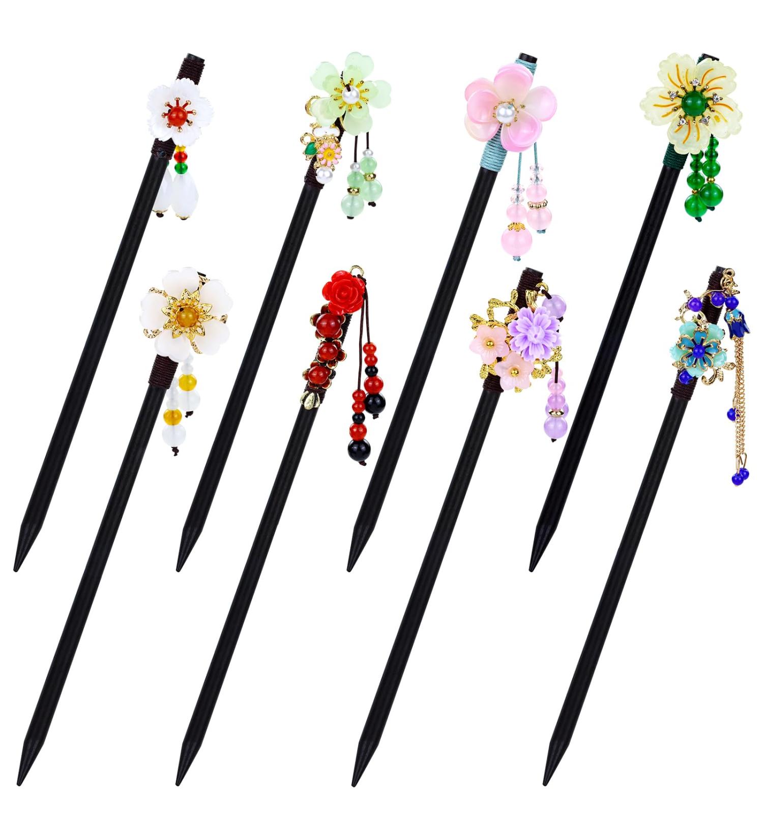 inSowni 8 Pieces Vintage Retro Asian Japanese Chinese Traditional Hanfu Flower Wooden Hair Sticks with Bead Pendants Hair Pins Forks Chopsticks Headpieces for Women Girls Teens Buns Updos - Buy Online on GoSupps.com