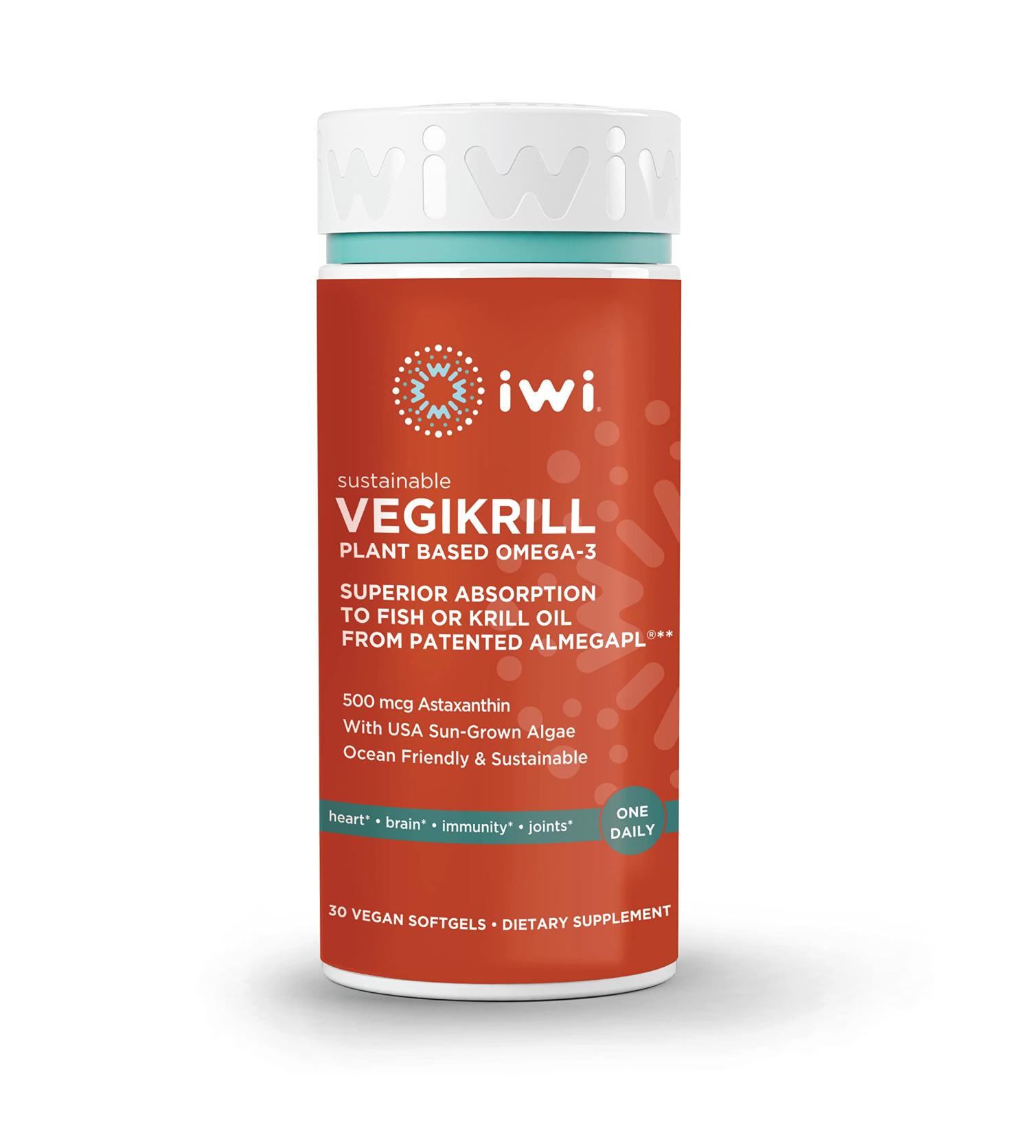 Iwi Life Vegikrill - Vegan Omega-3 Algae Oil with Astaxanthin - Supports Heart, Brain, Joint, Eye & Immune Health - 30 Softgels - Gluten-Free - Buy Online on GoSupps.com
