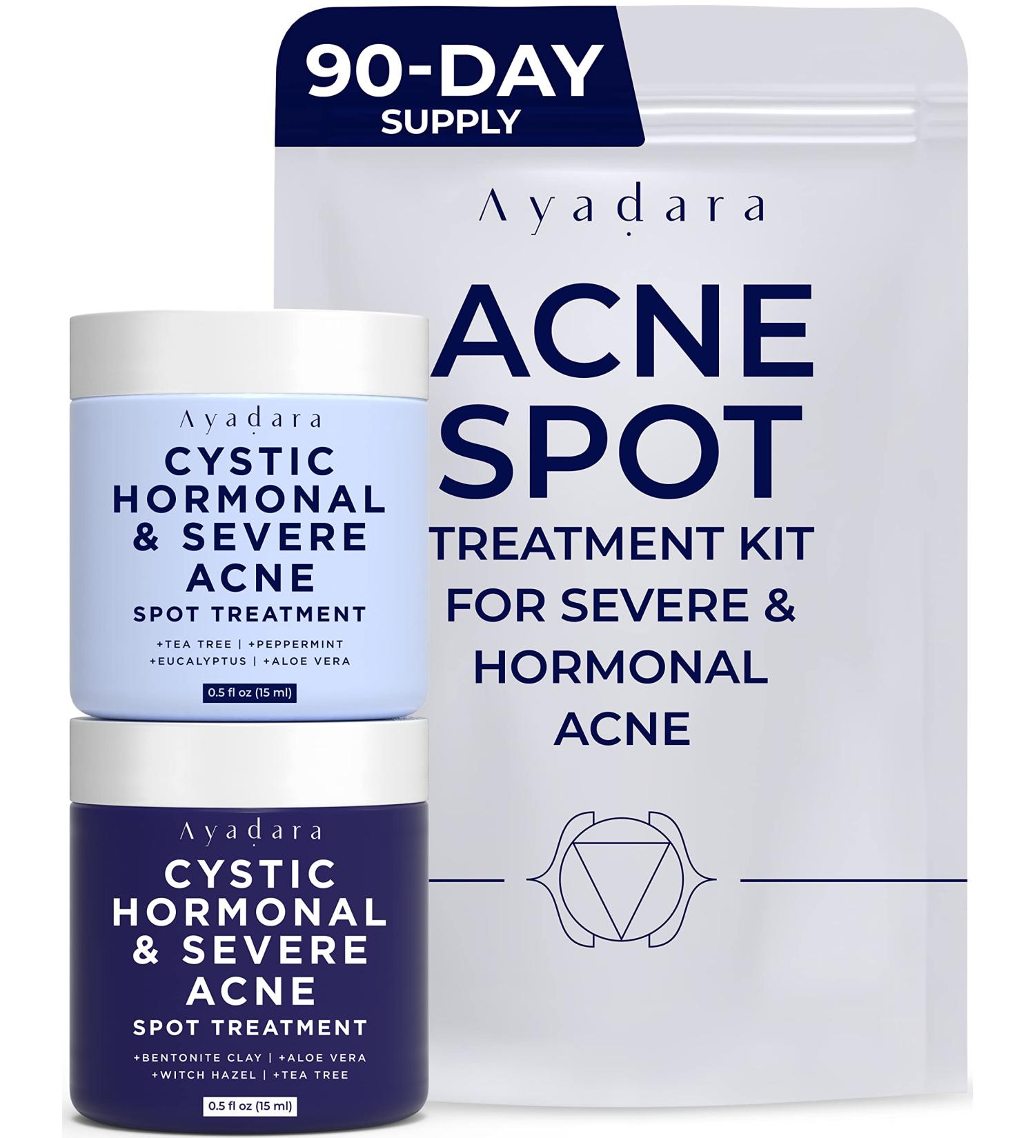 Day & Night Cystic Spot Treatment Kit by Ayadara - Salicylic Acid Cream & Overnight Sulfur Treatment for Hormonal & Severe Acne - Buy Online on GoSupps.com