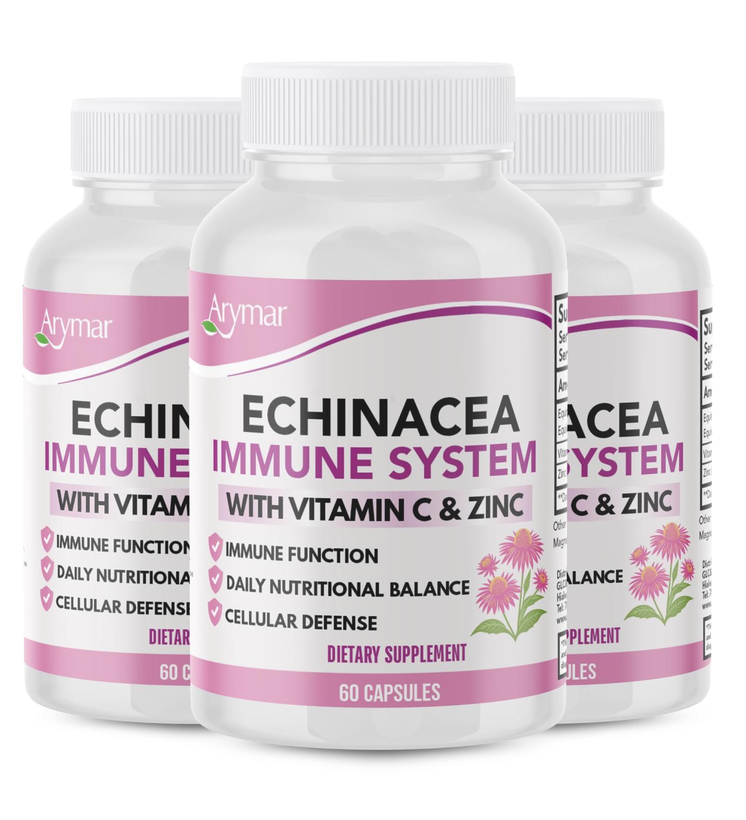 Arymar Echinacea with Vitamin C and Zinc Daily Wellness 60 Capsules (3 Pack) - Buy Online on GoSupps.com