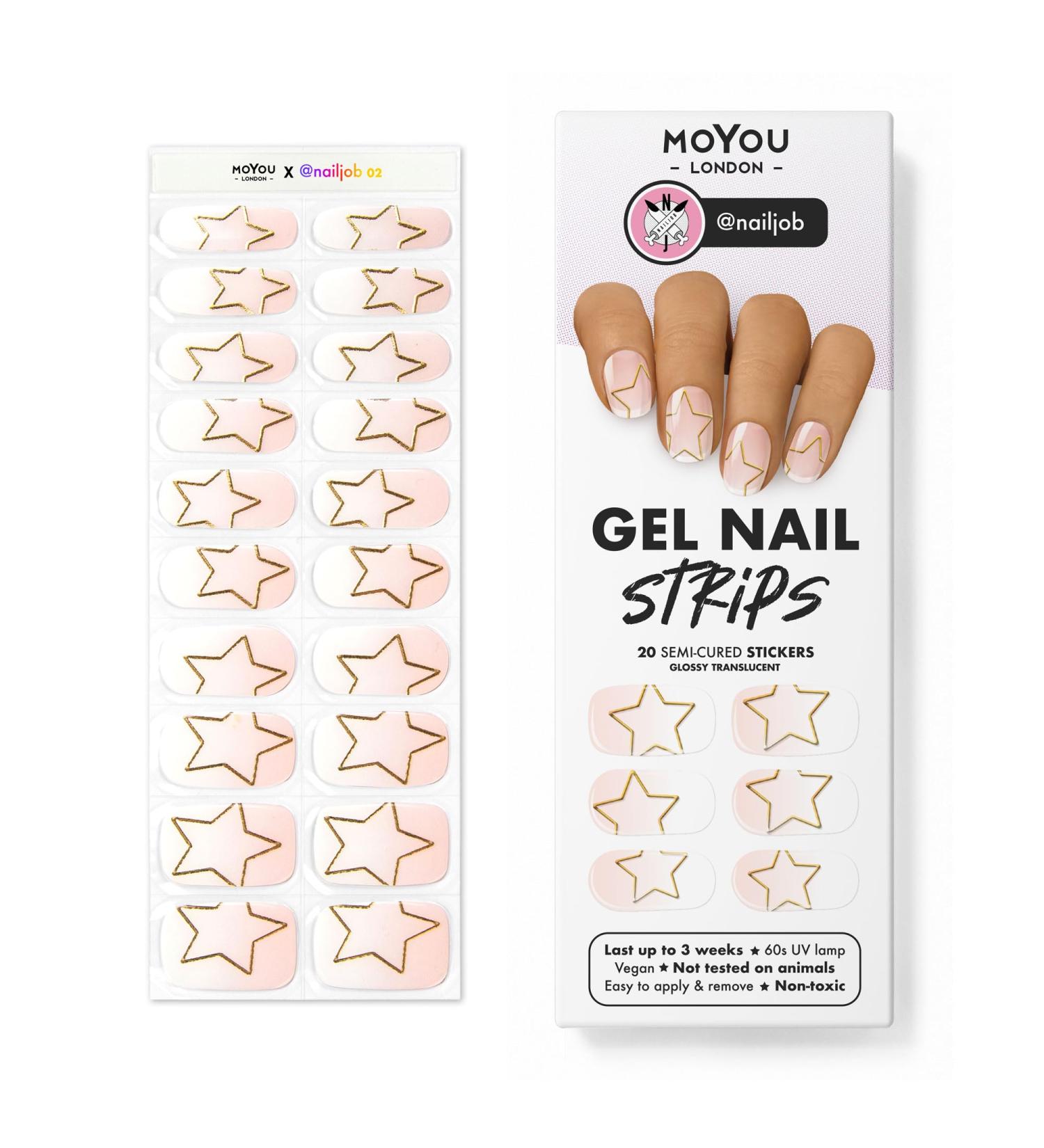 Moyou London Semi Cured Gel Nail Strips - Easy Apply & Remove for Salon-Quality Manicure | Nail Wraps for Nails - Buy 3, Get 1 Free UV Lamp - Nailjob 02 - Buy Online on GoSupps.com