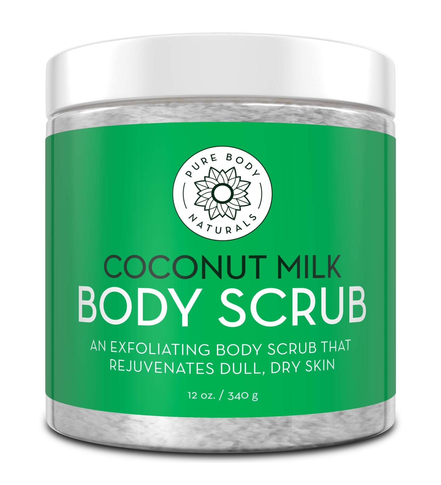 Pure Body Naturals Coconut Milk & Dead Sea Salt Exfoliating Body Scrub - 12 oz - Buy Online on GoSupps.com