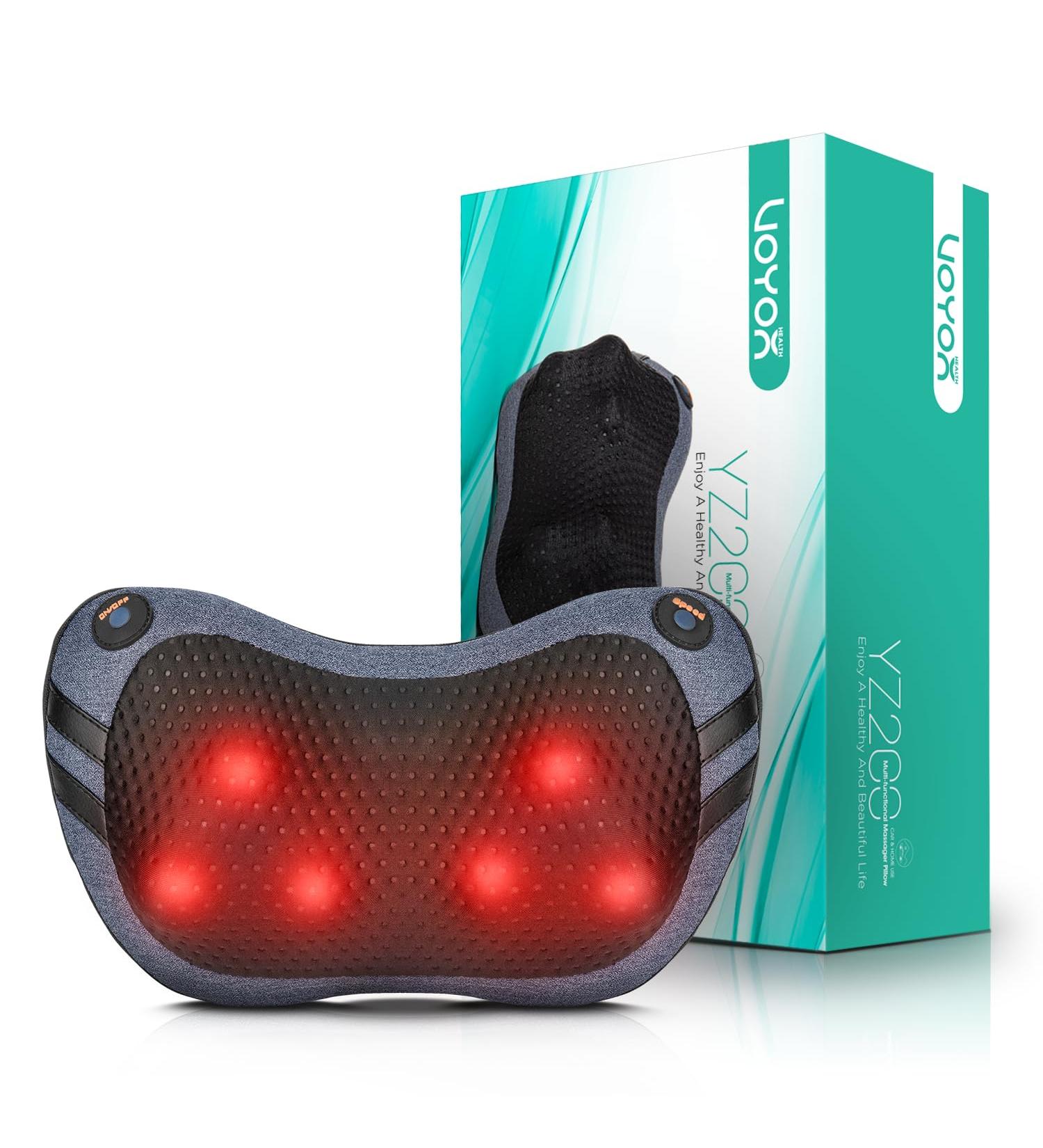 VOYOR-HEALTH Shiatsu Massage Pillow with Heat Function - 3D Massage Device for Neck Back & Legs Pain Relief - Ideal Gifts for Men & Women - Buy Online on GoSupps.com
