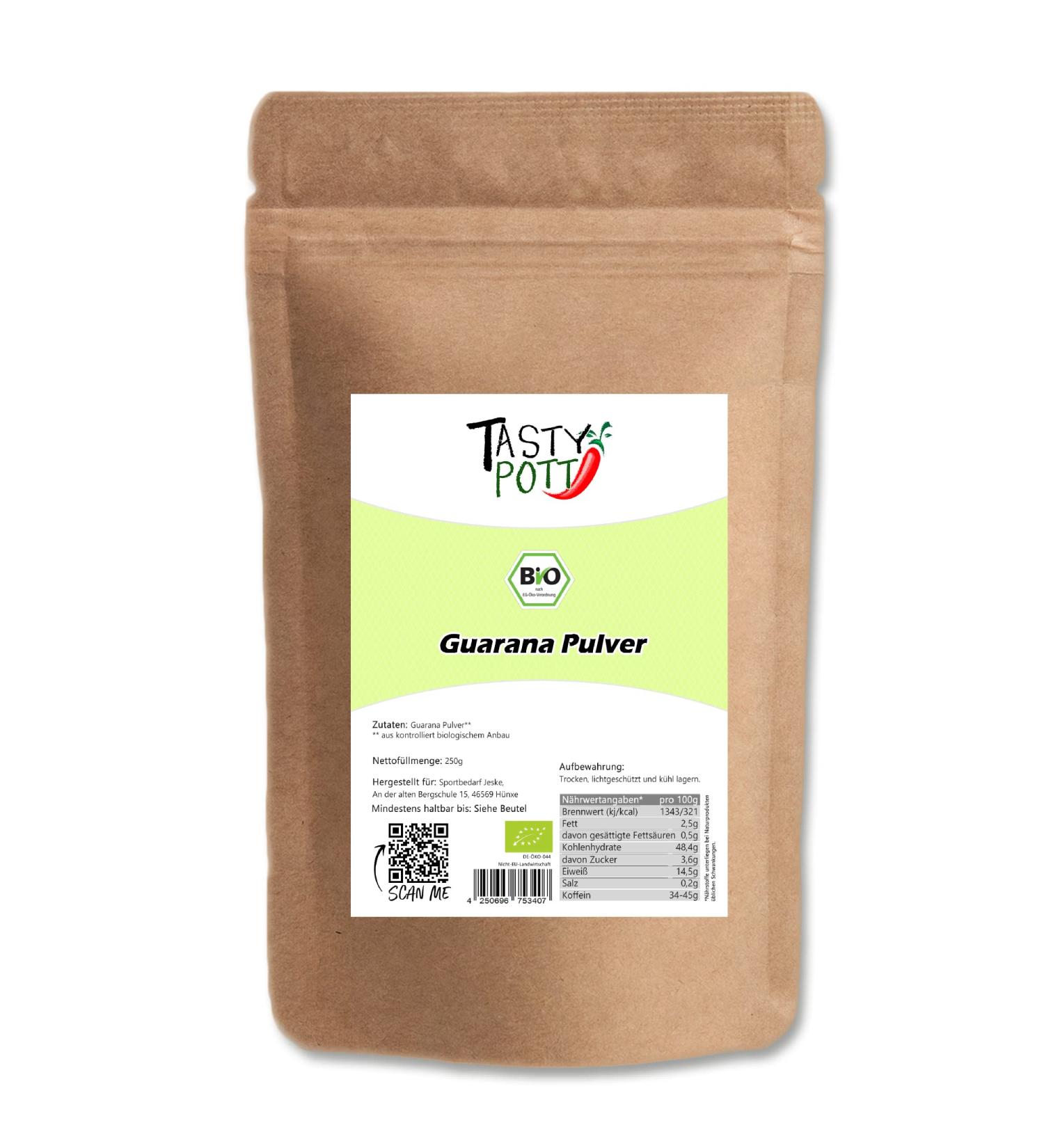 Jeske Sports Supplies Tasty Pott Organic Guarana powder guarana drink for vegan food energy powder natural booster make your own energy drink energy in bag 250 g - Buy Online on GoSupps.com
