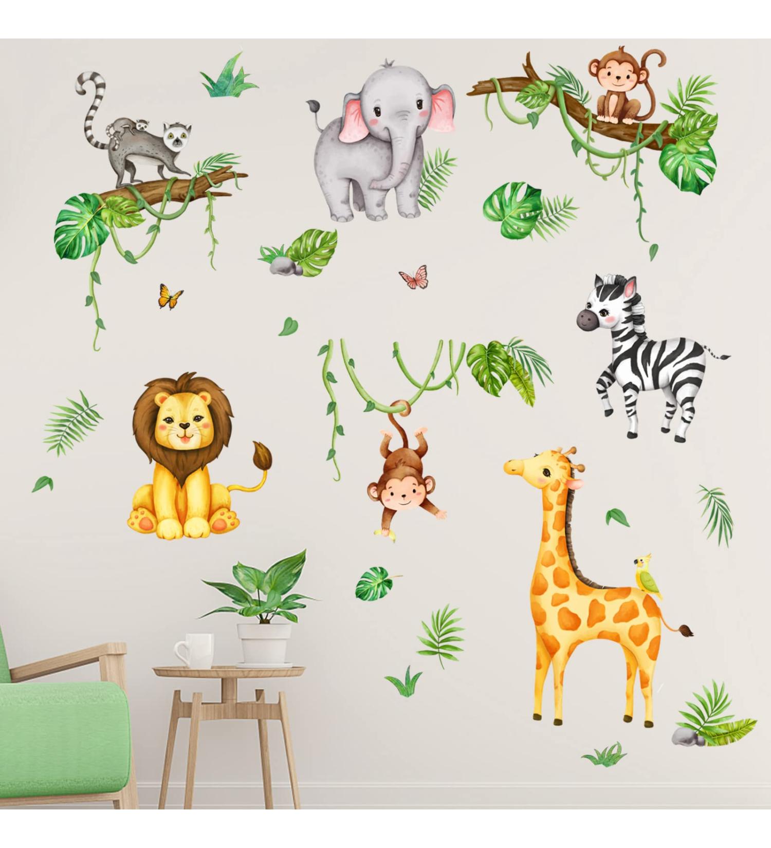 Olyee Jungle Animal Wall Stickers | Removable Nursery Decor for Kids Bedrooms | Farm Animals for Baby Toddler Room | Boy Girls Wall Decals - Buy Online on GoSupps.com