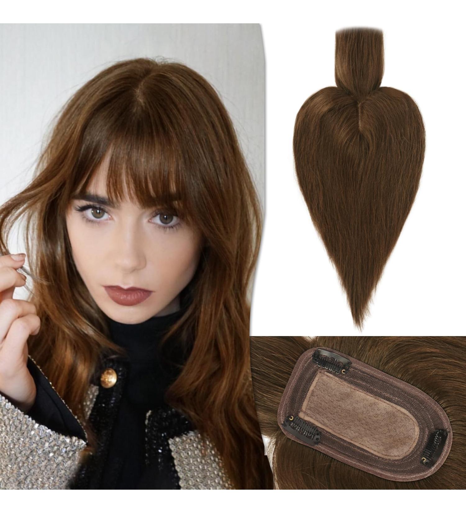Buy Ruwiss Real Hair Topper for Women - 100% Human Hair Clip-in Crown Topper for Thin Hair Medium Brown 7.5x13cm Silk Base 25cm Wigs with Ponytail | International Shipping - Buy Online on GoSupps.com