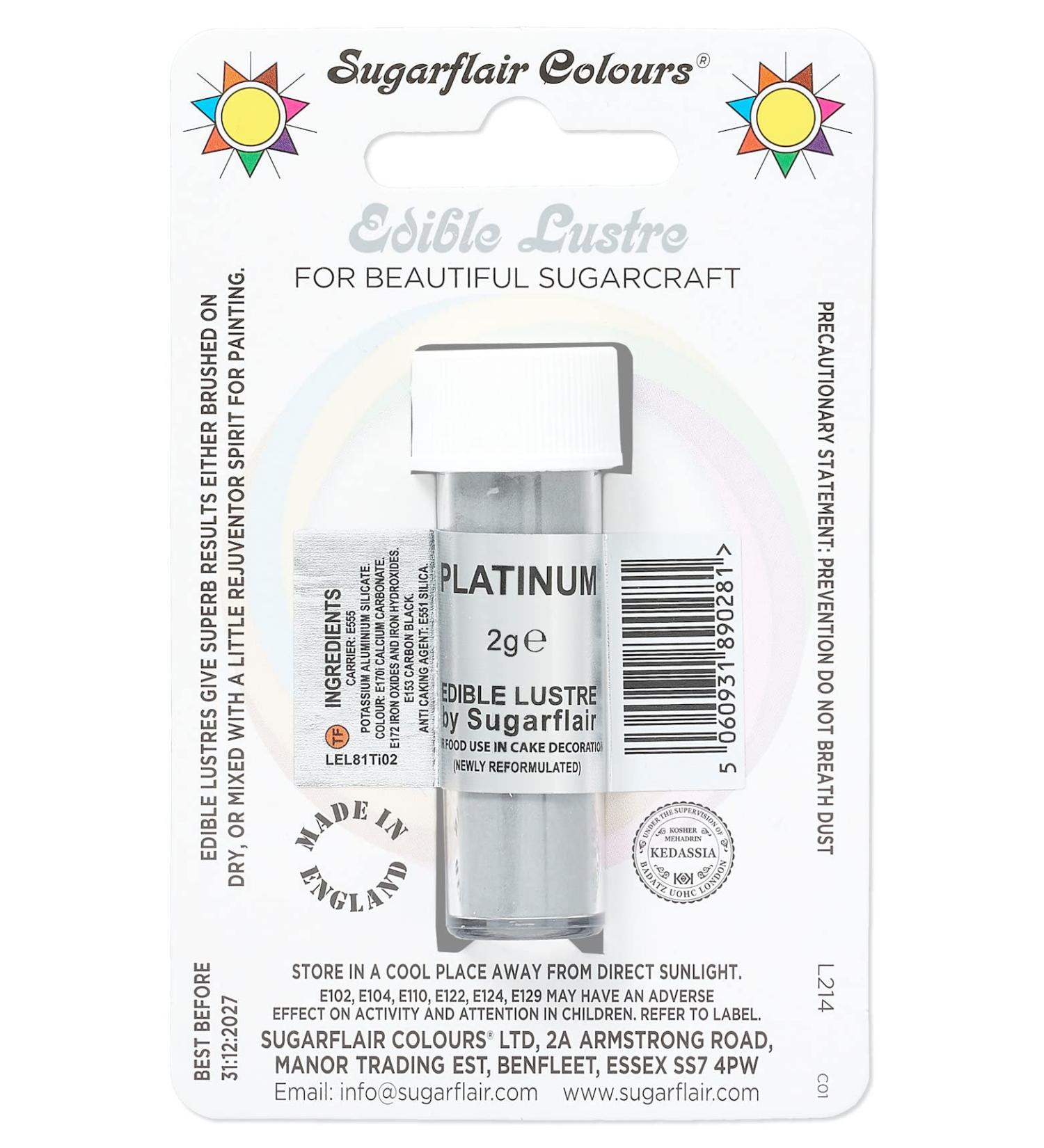 Sugarflair Platinum Edible Lustre Dust (E171 Free) Add a Lustrous Shine to Cakes or Decorations. Brush On or Add Rejuvenator to Create Eye-Catching Edible Paint- 2g