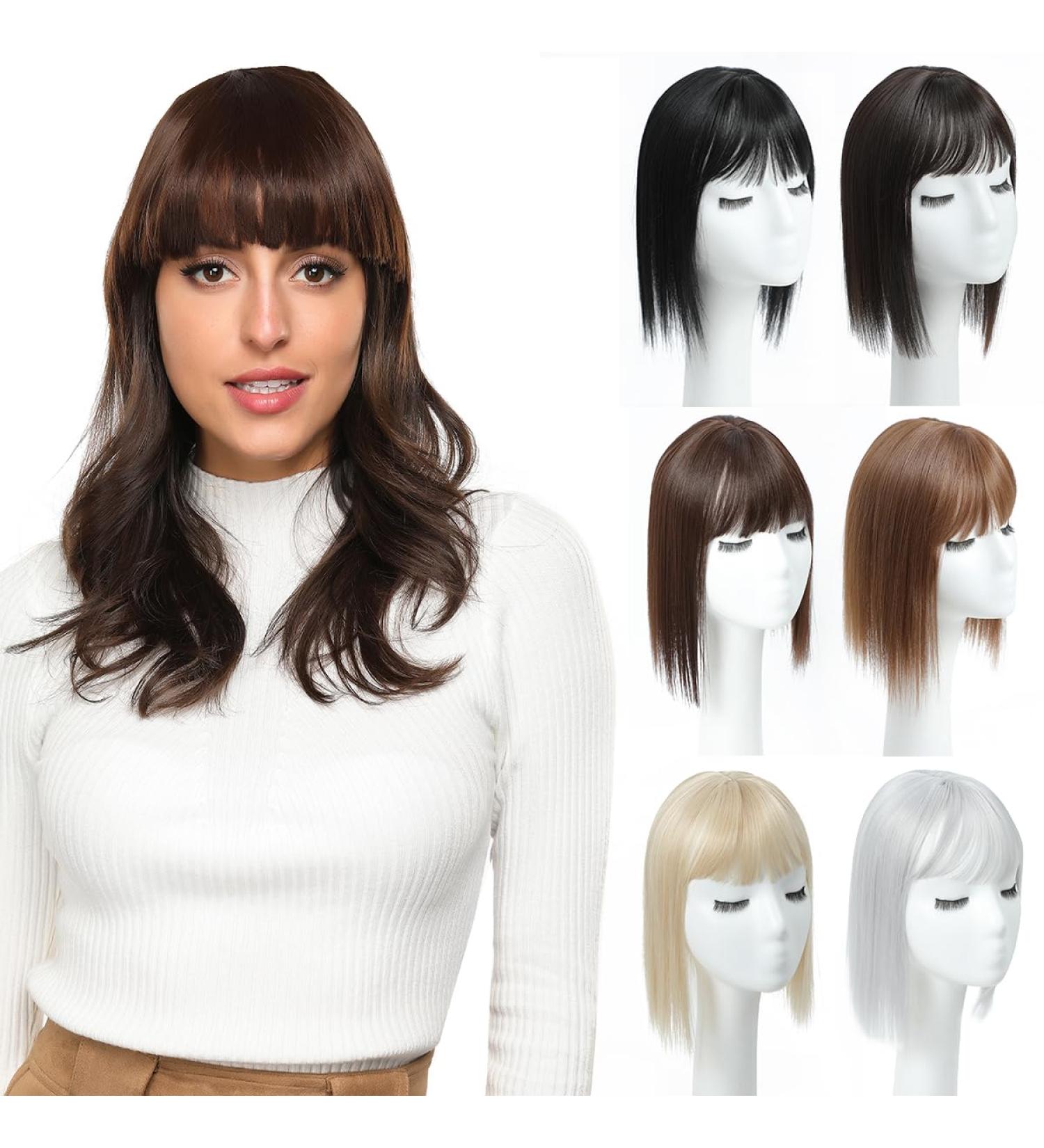 Yamel 3-Clip Hair Topper with Bangs Medium Brown 12 Inch - Synthetic Wiglet for Thinning Hair - Medium Brown - Buy Online on GoSupps.com