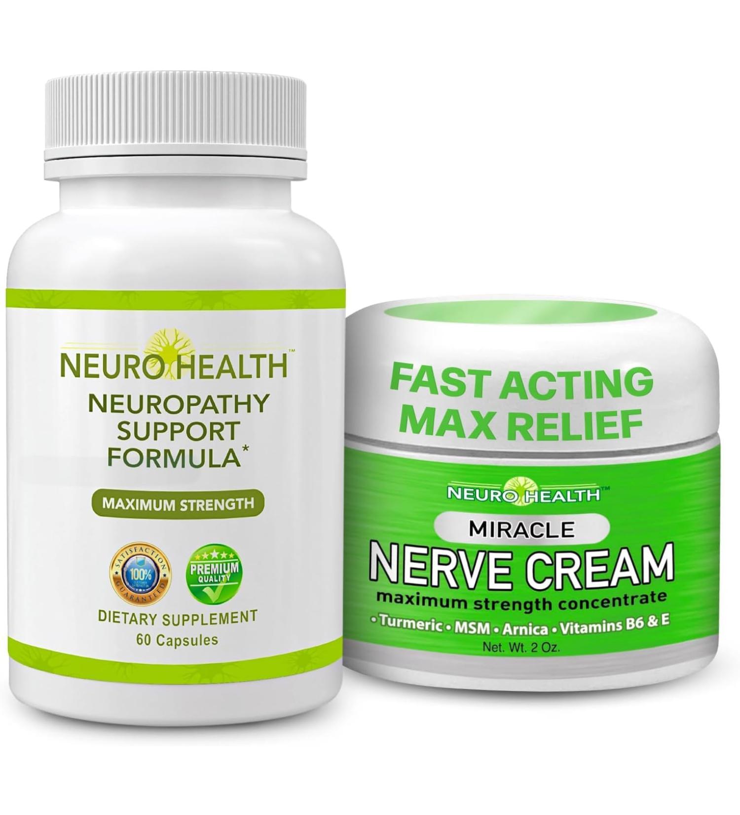 Neuro Health Nerve Support Formulawith B Vitamins & Alpha Lipoic Acid & Miracle Nerve Cream for Neuropathy - Maximum Strength Turmeric & Arnica Blend for Comprehensive Neuropathy Support (Combo Pack) - Buy Online on GoSupps.com