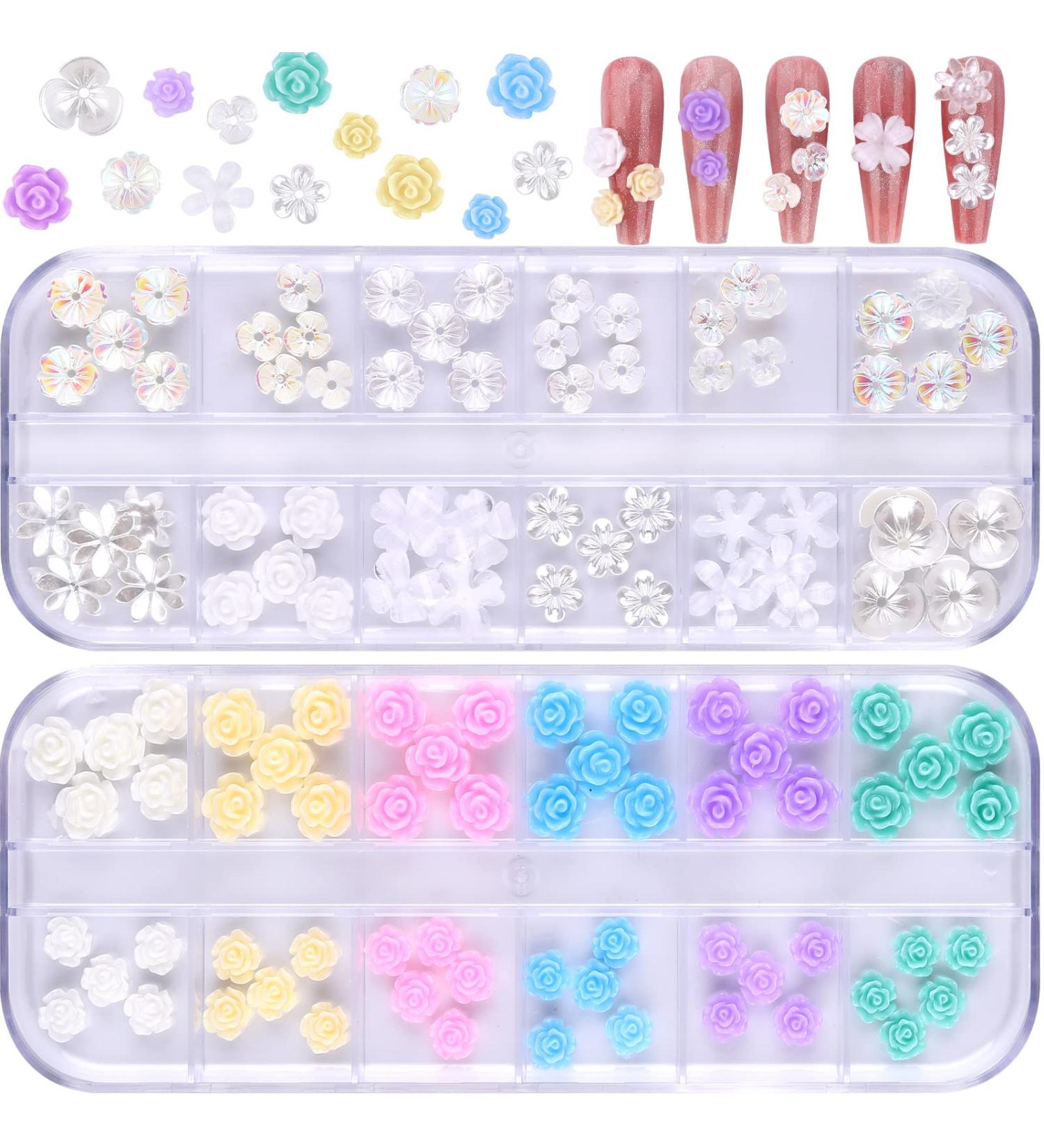 Ebanku 3D Acrylic Flower Nail Art - Five-Leaf White Flower Gems & Pearl Glitter for Stunning Nail Decorations - Buy Online on GoSupps.com