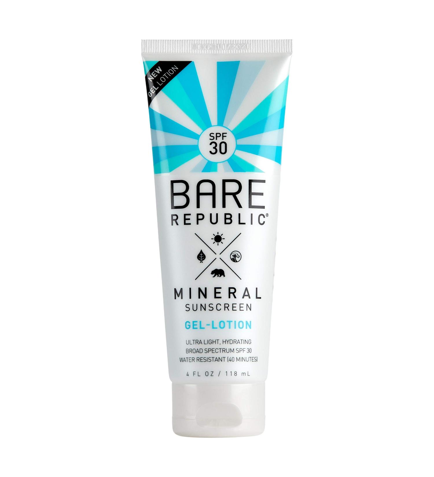 Bare Republic Mineral Gel Sunscreen SPF 30 Sunblock Body Lotion Light and Hydrating Skin Care 4 Fl Oz 4 Ounce (Pack of 1) - Buy Online on GoSupps.com